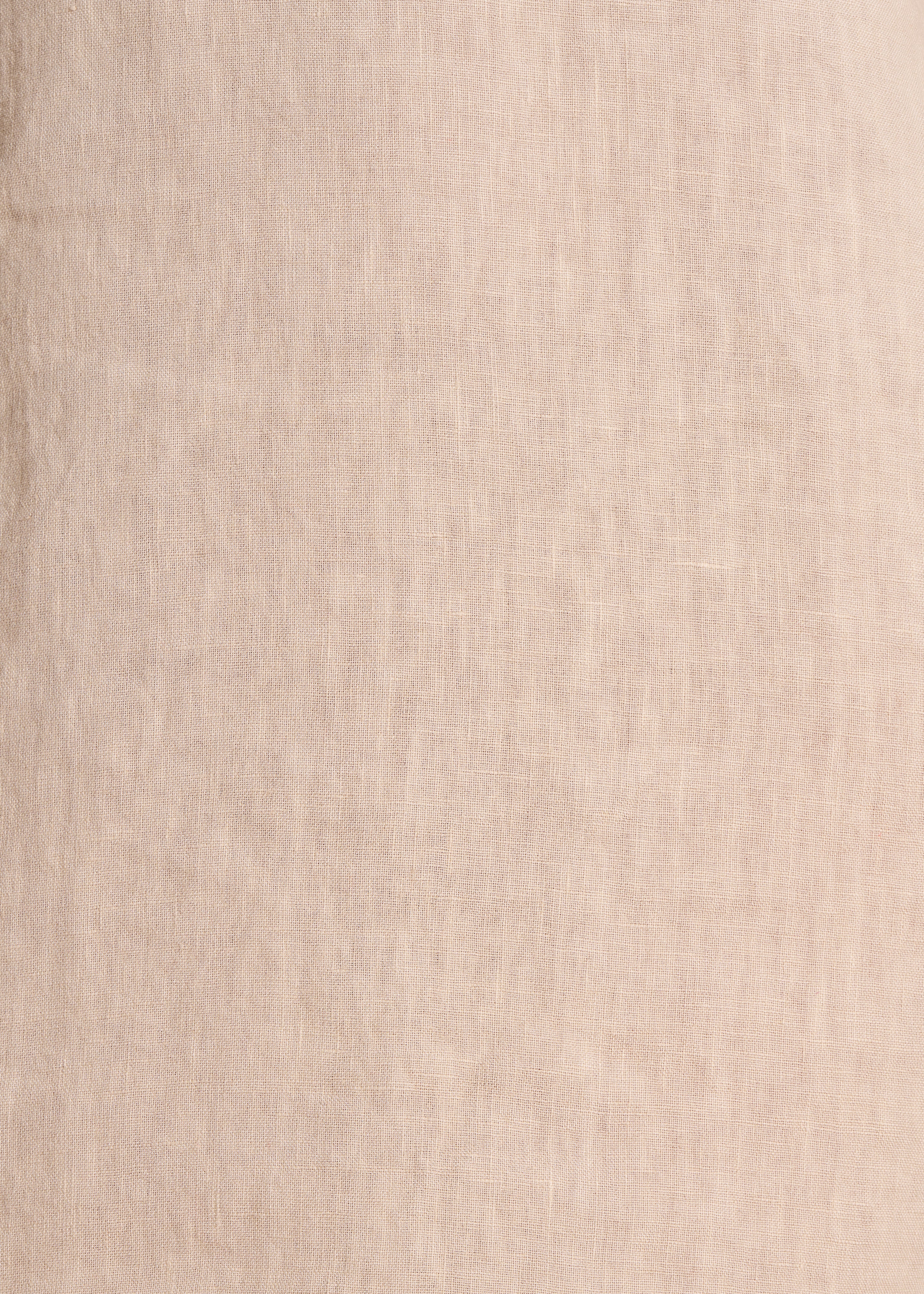 Losvallende korte jurk in beige linnen met V-hals