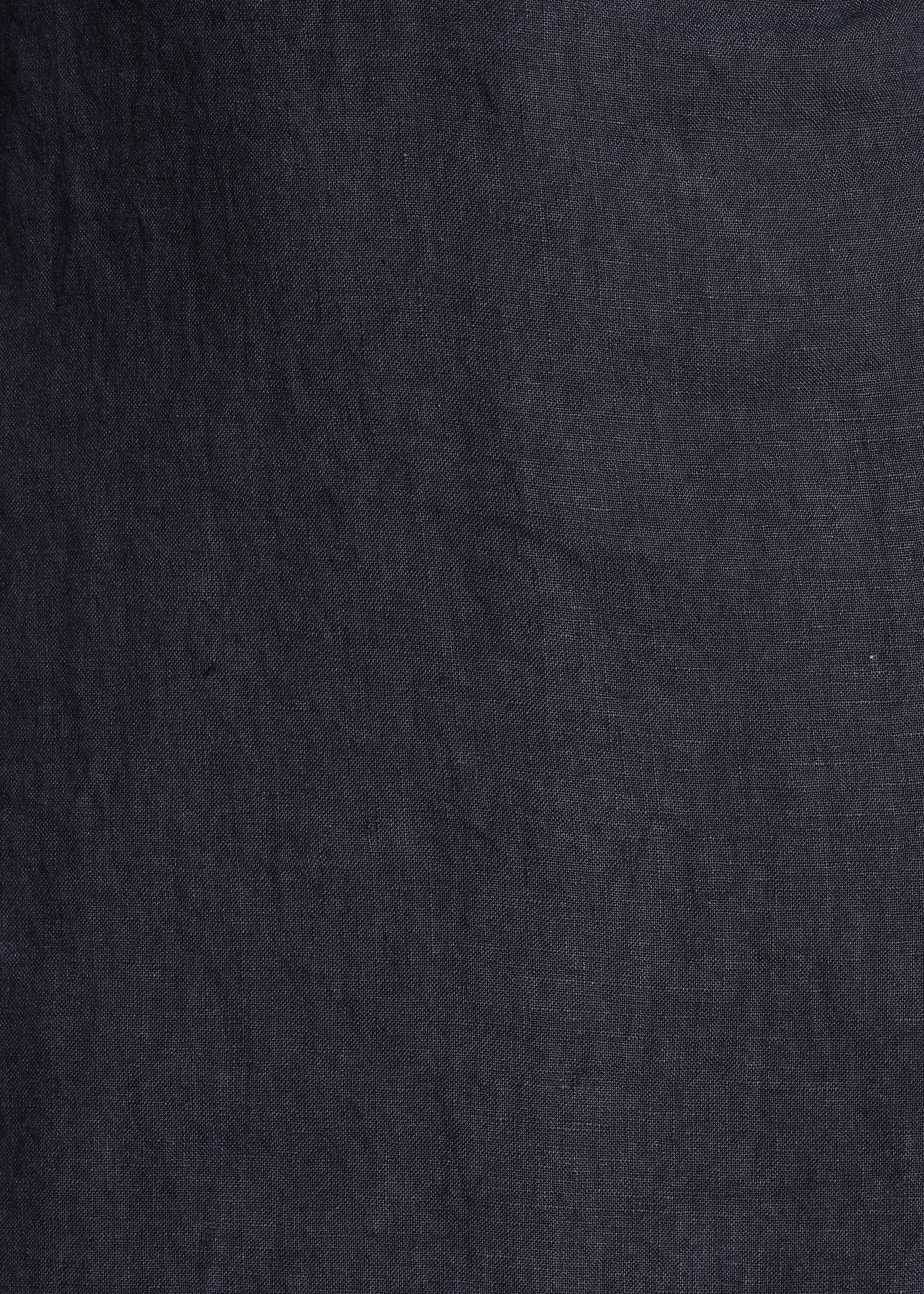 Loose short dark blue linen dress with V-neck
