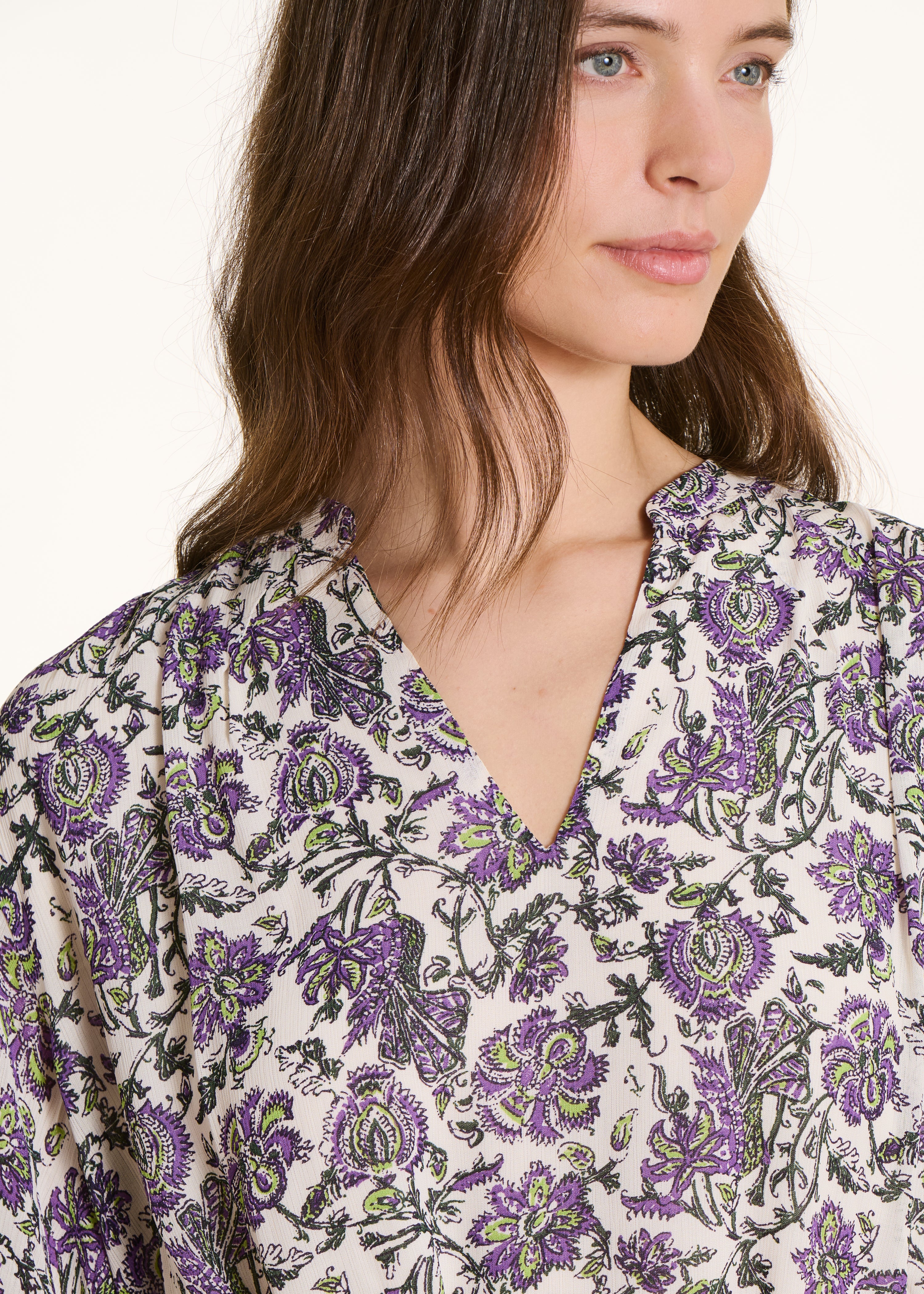 Oversized lange jurk in paars met bloemenprint