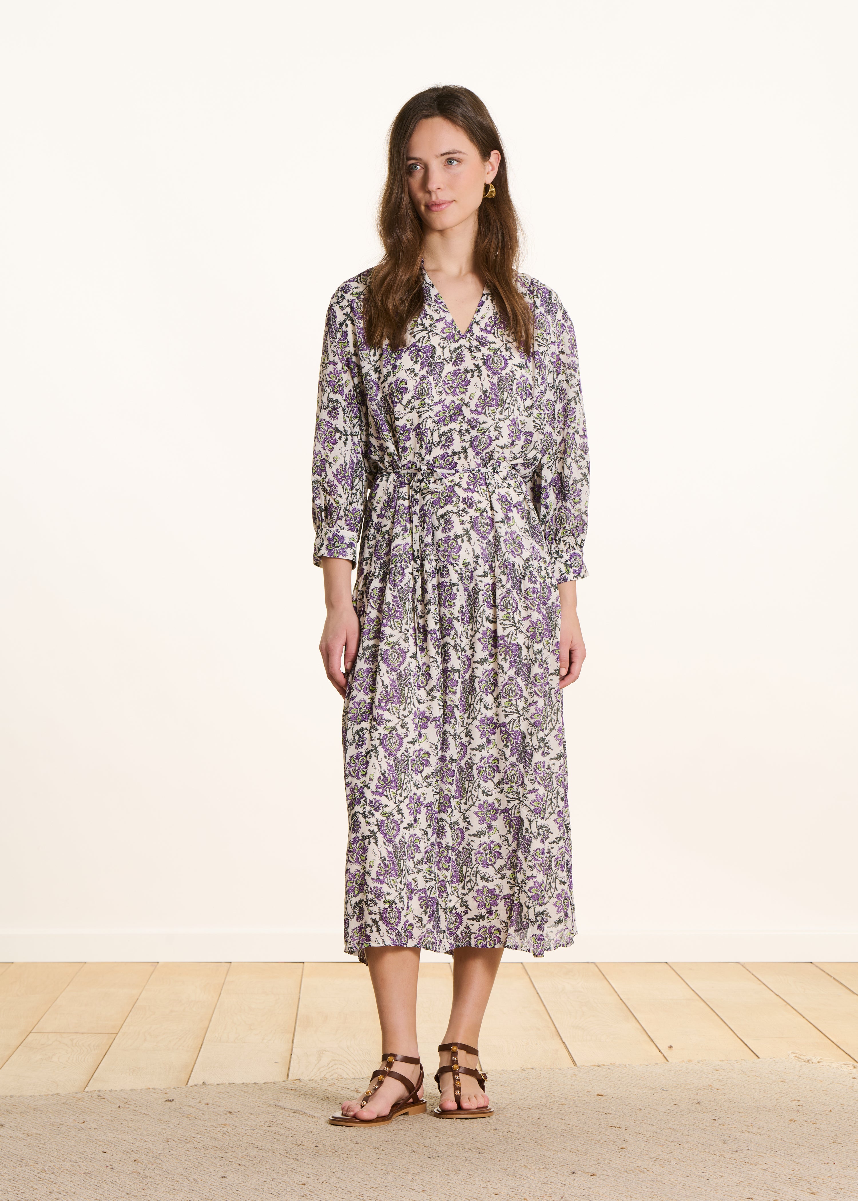 Oversized lange jurk in paars met bloemenprint