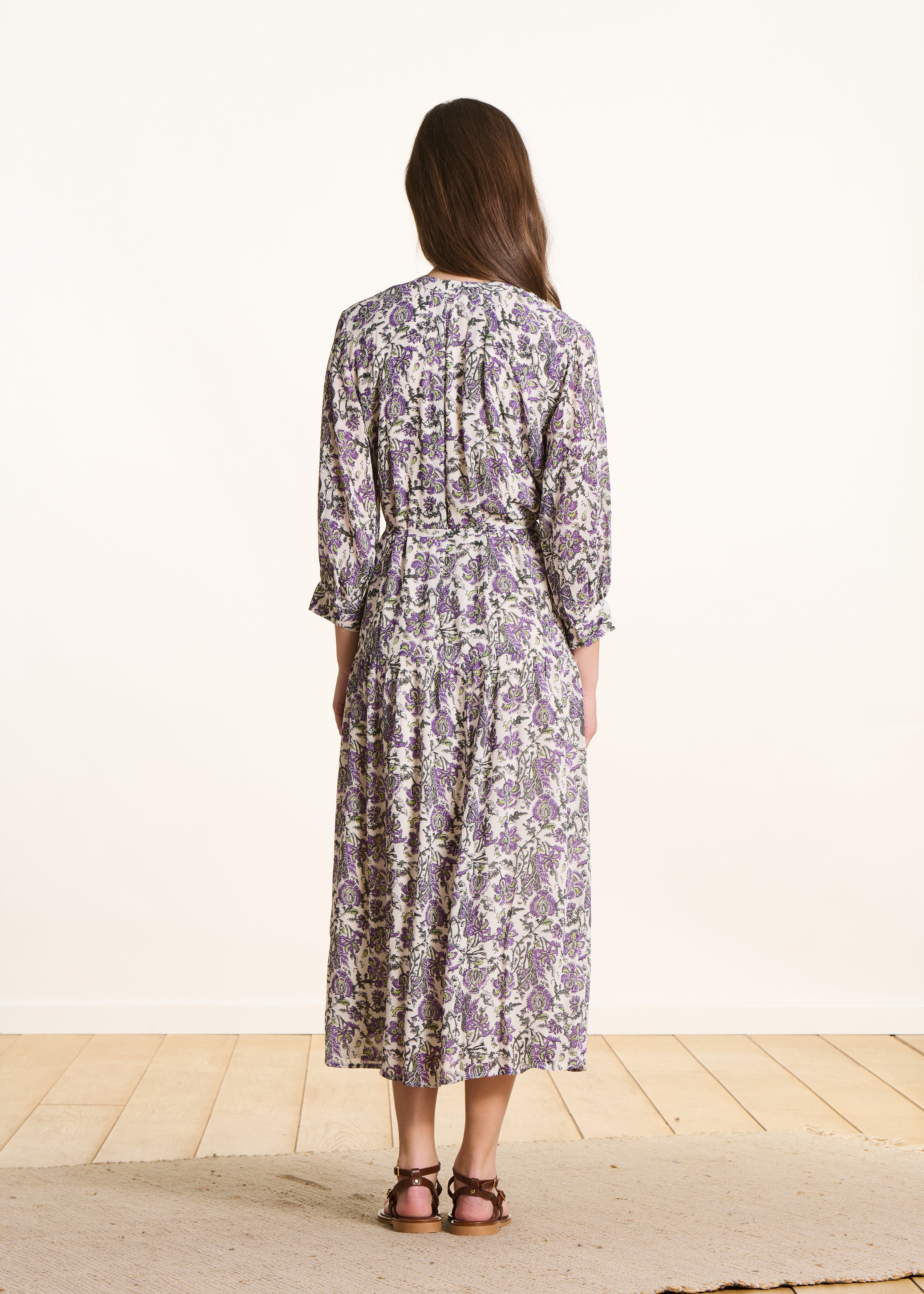 Oversized lange jurk in paars met bloemenprint