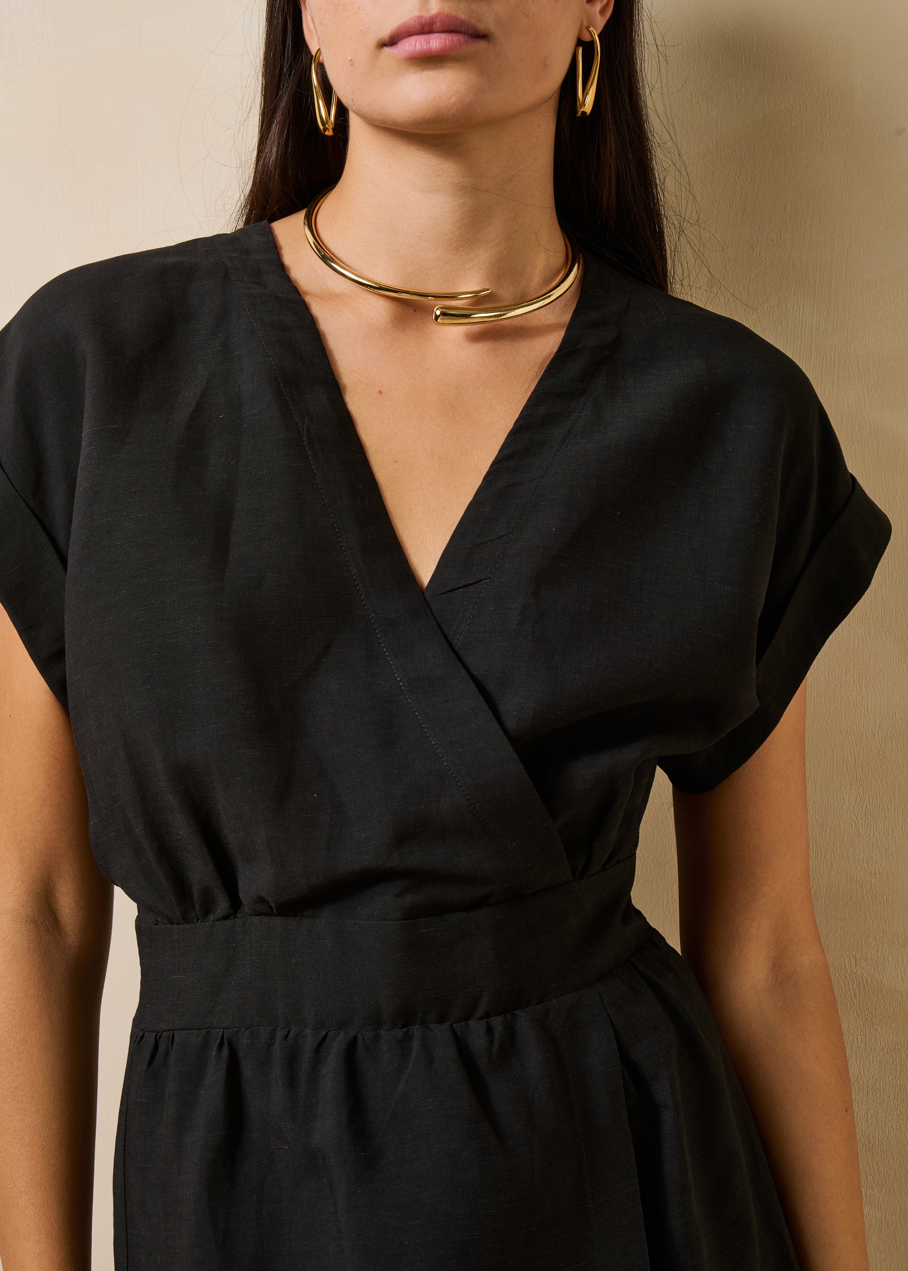 Black Fitted Long Wrap Dress