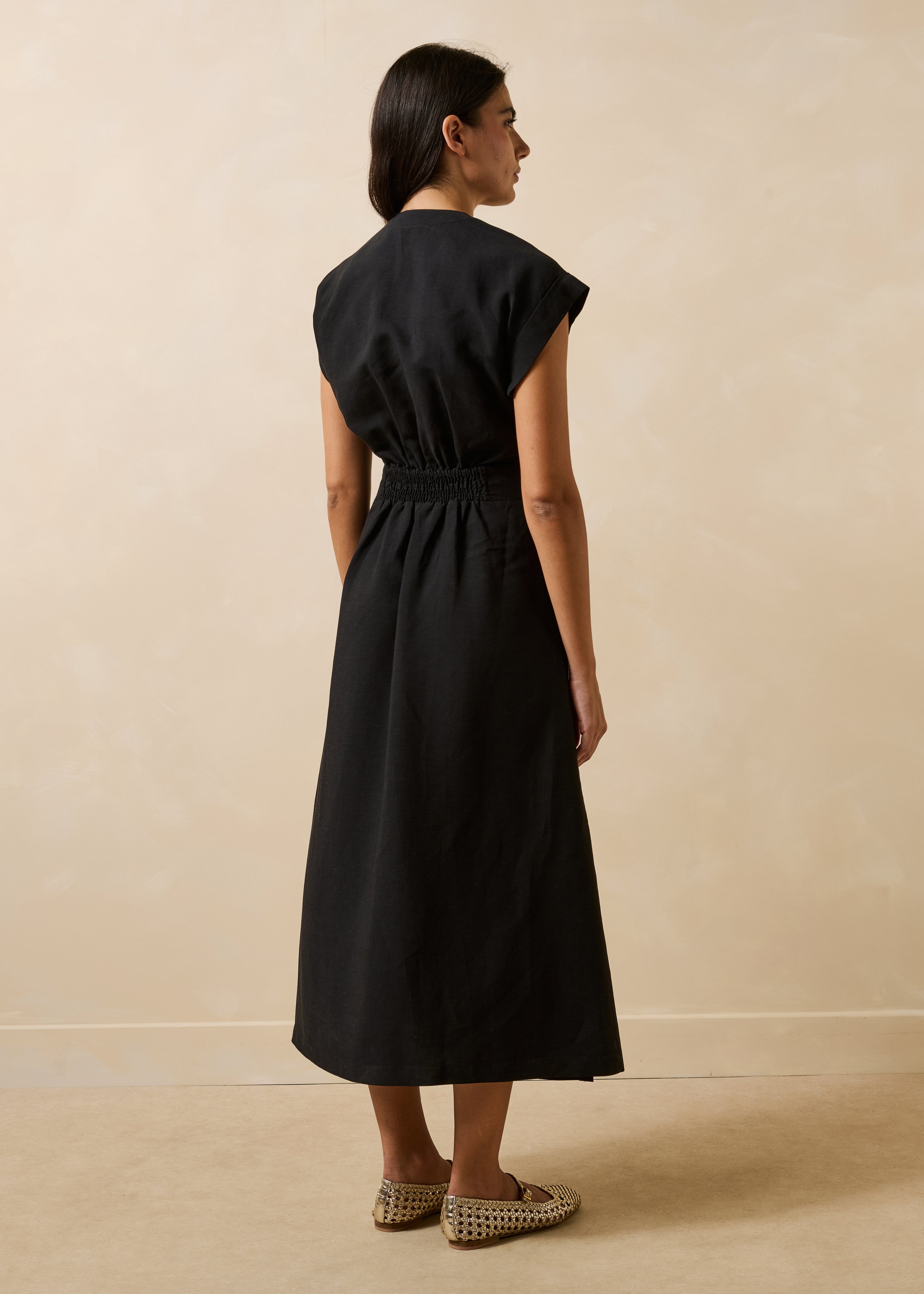 Black Fitted Long Wrap Dress