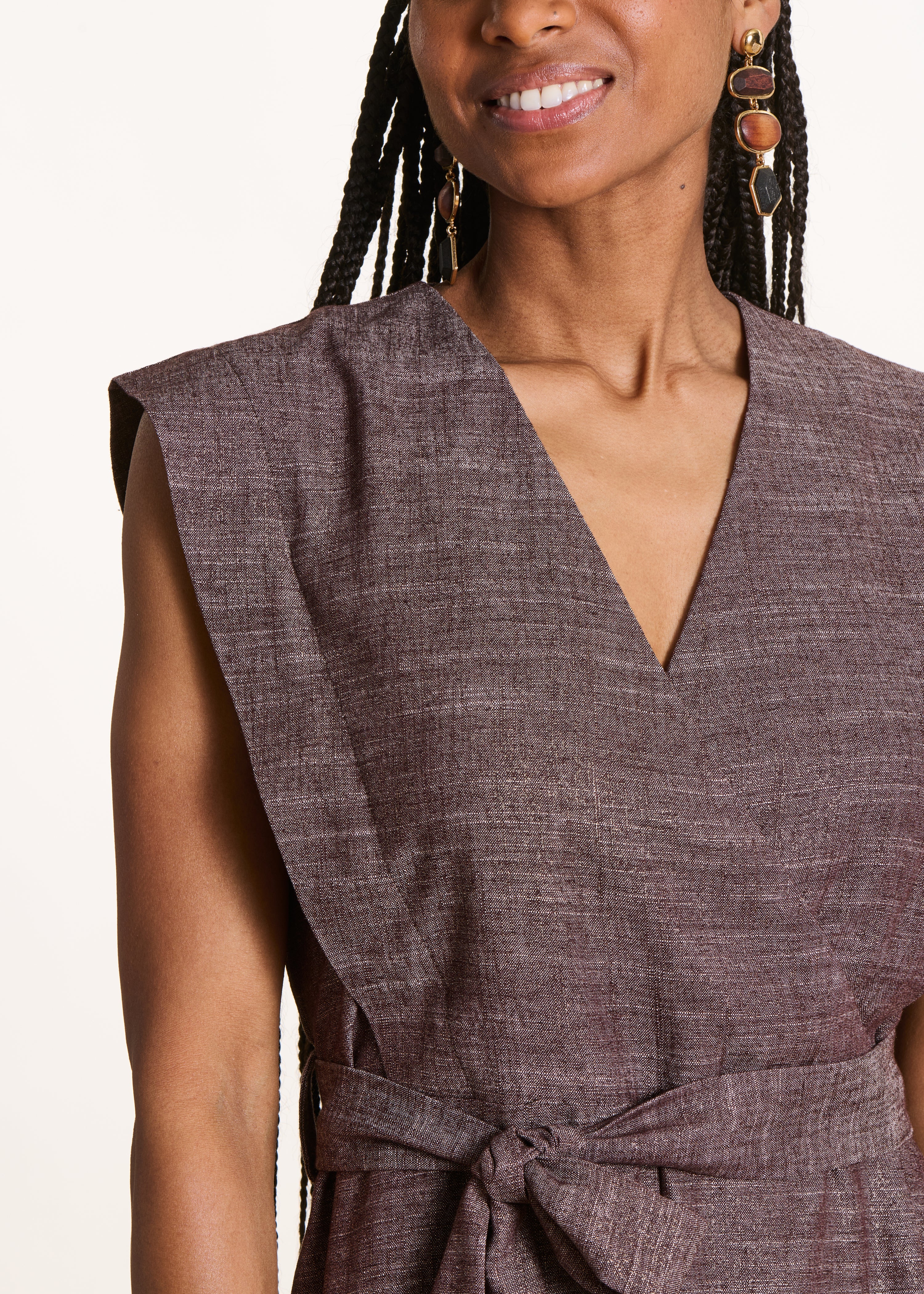 Iridescent brown midi wrap dress