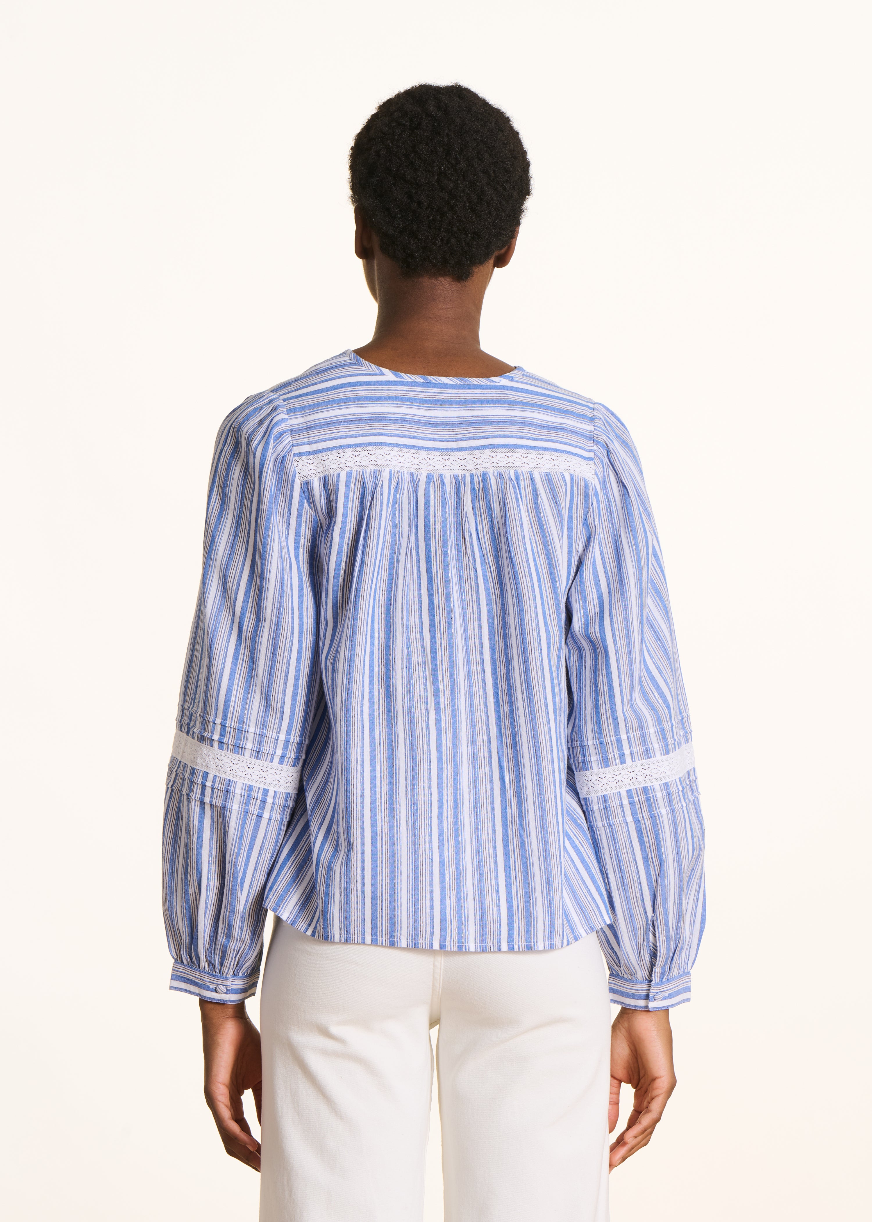 Striped blouse in white and blue organic cotton