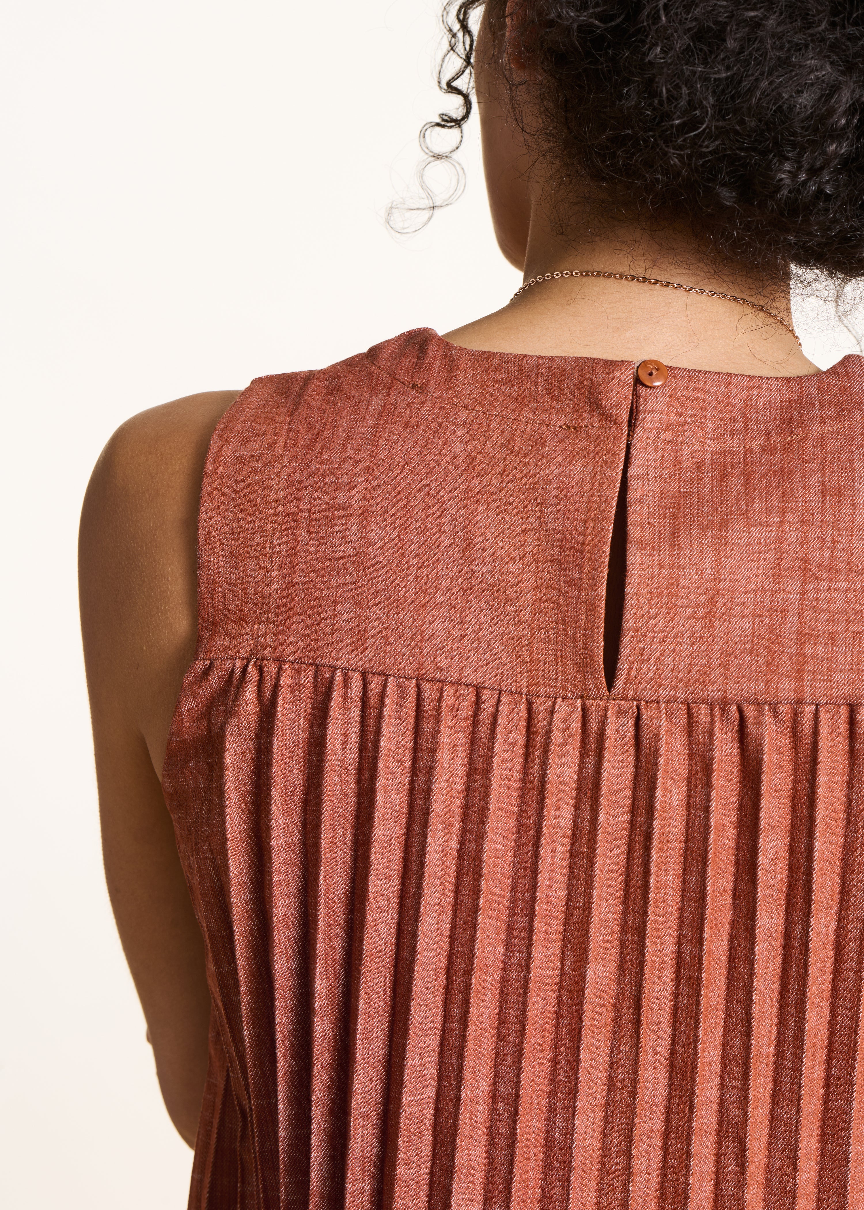 Terracotta sleeveless denim top