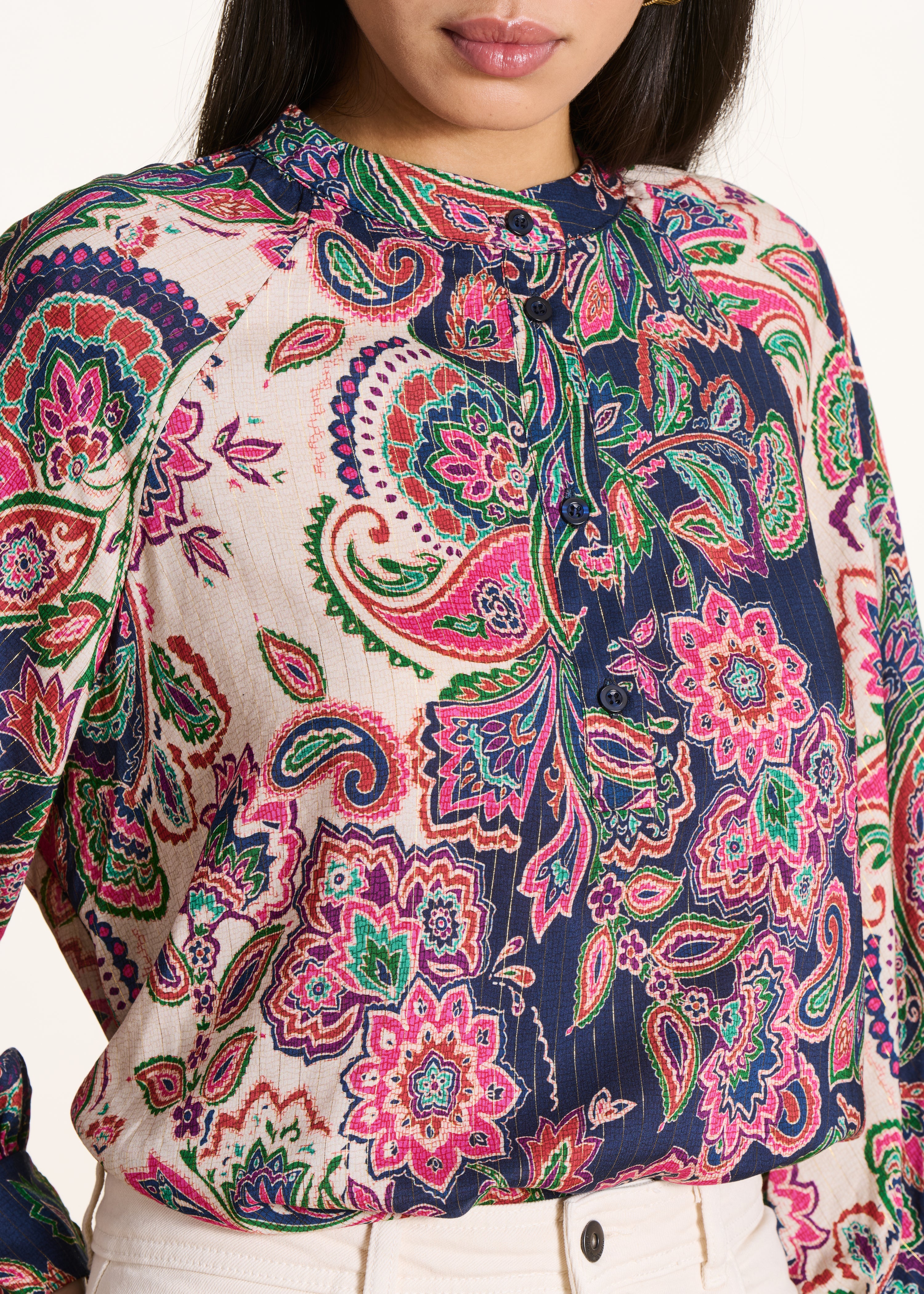 Blouse oversize à imprimé rose et bleu manches longues