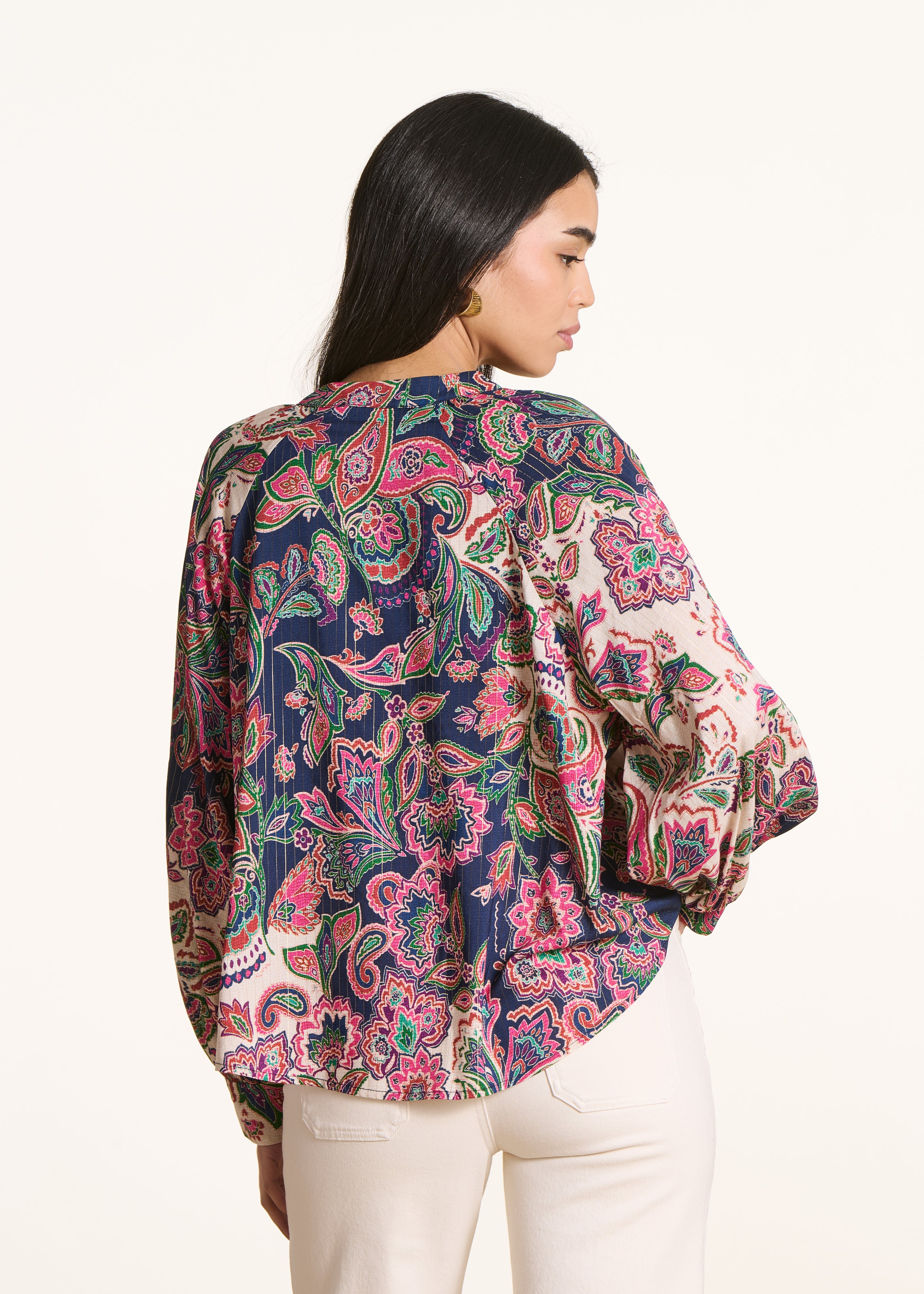 Blouse oversize à imprimé rose et bleu manches longues