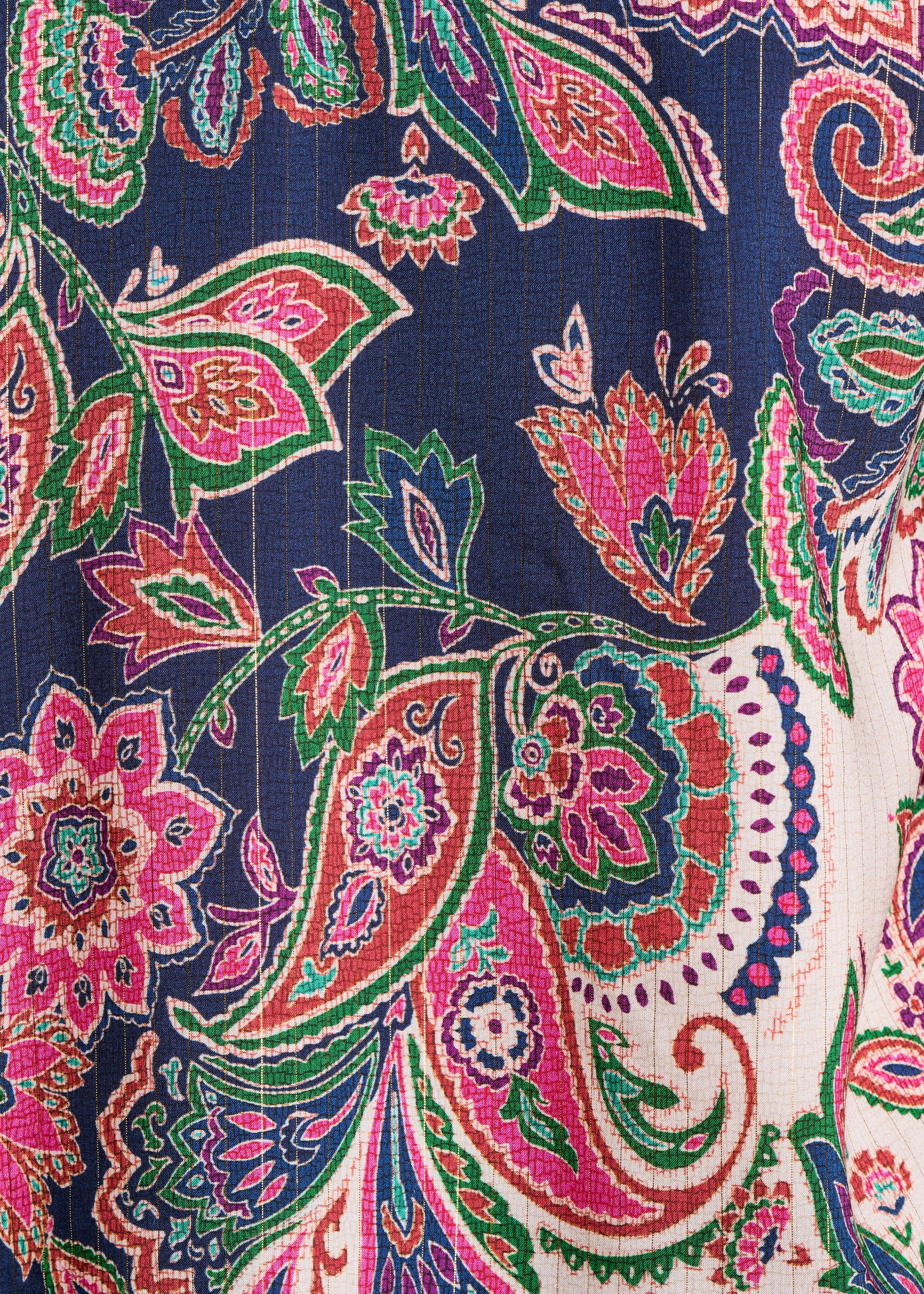 Pink and blue printed V-neck top with buckle