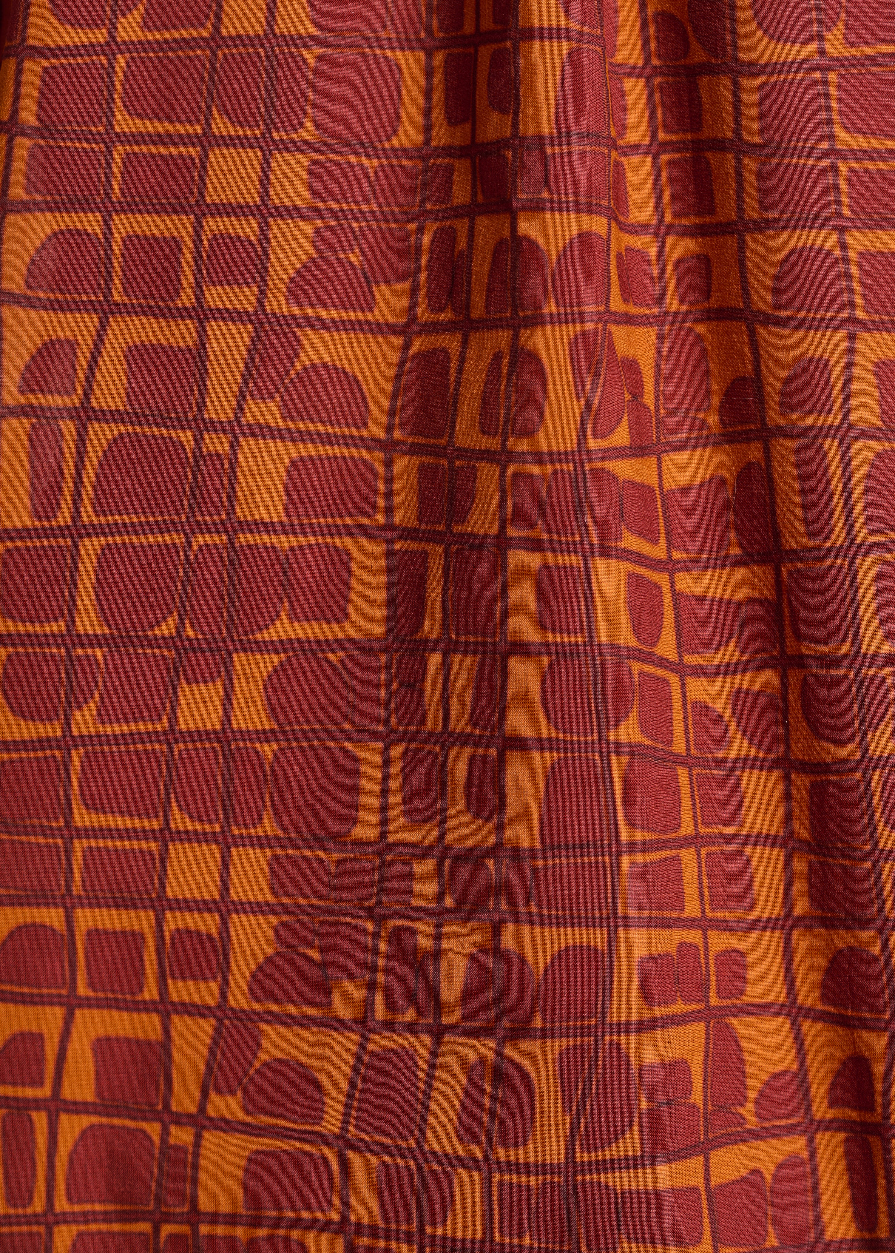 Top met bruine en oranje print, korte mouwen