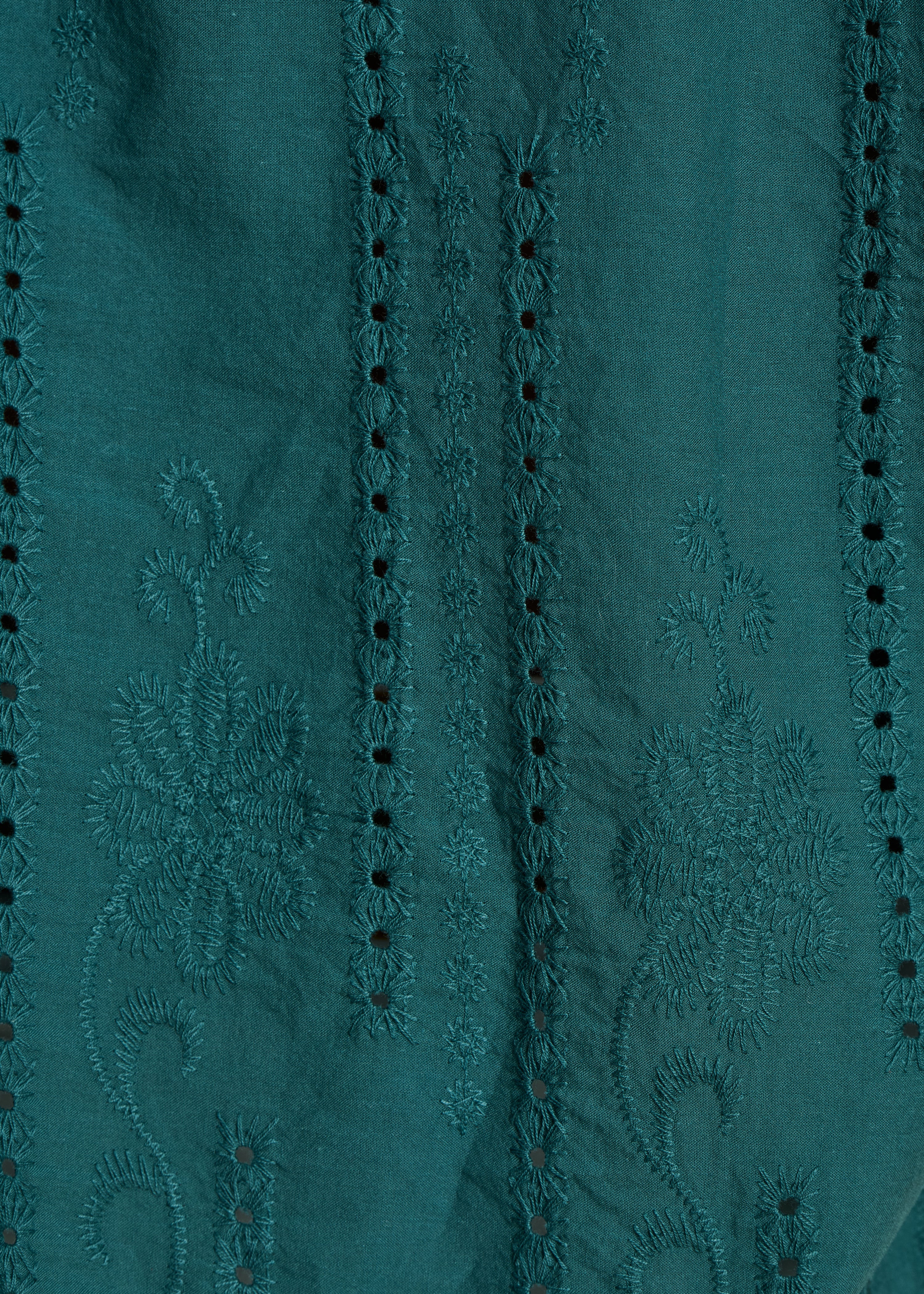 Loose blouse in dark green eyelet embroidery