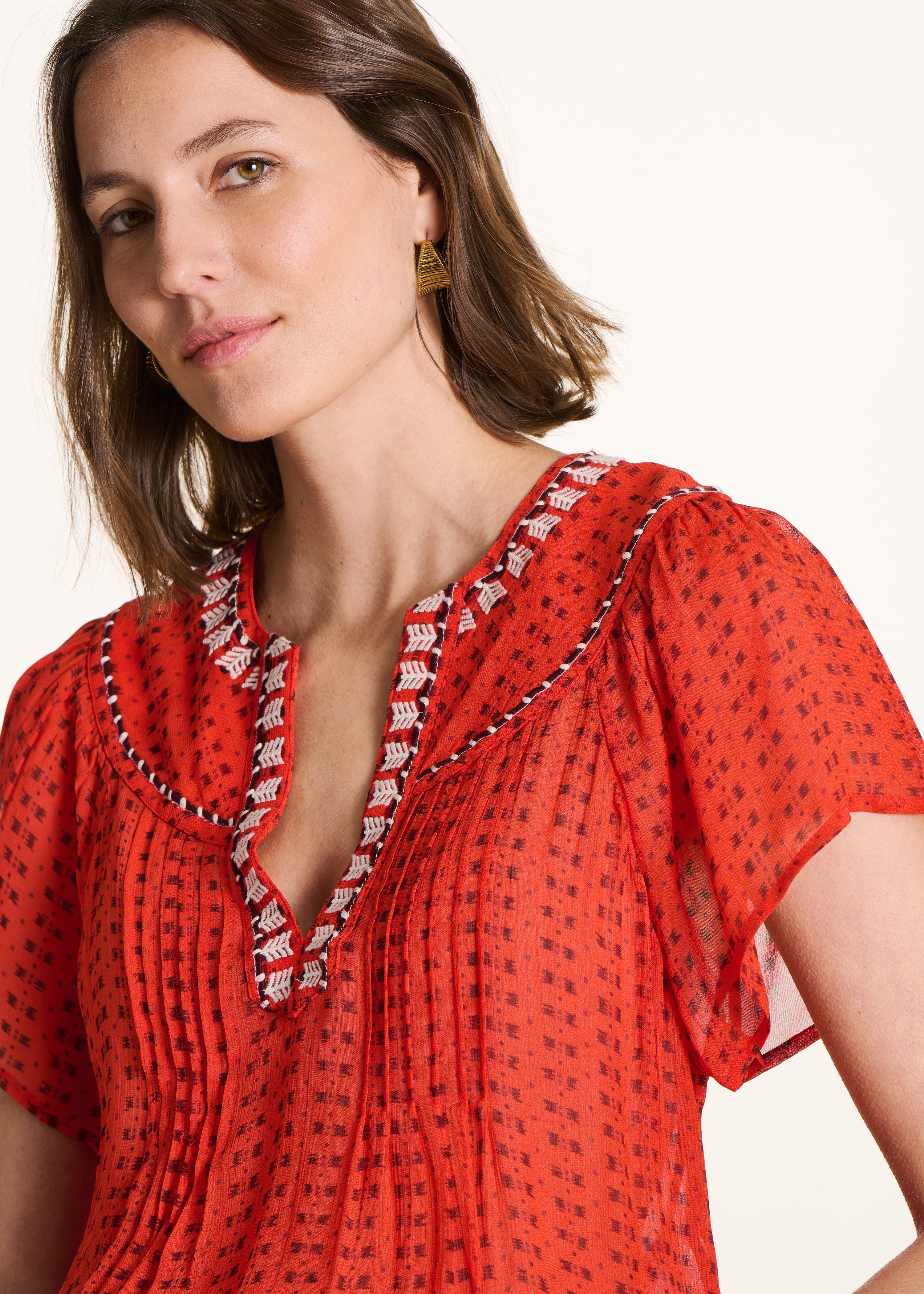 Blouse orange ample à imprimé