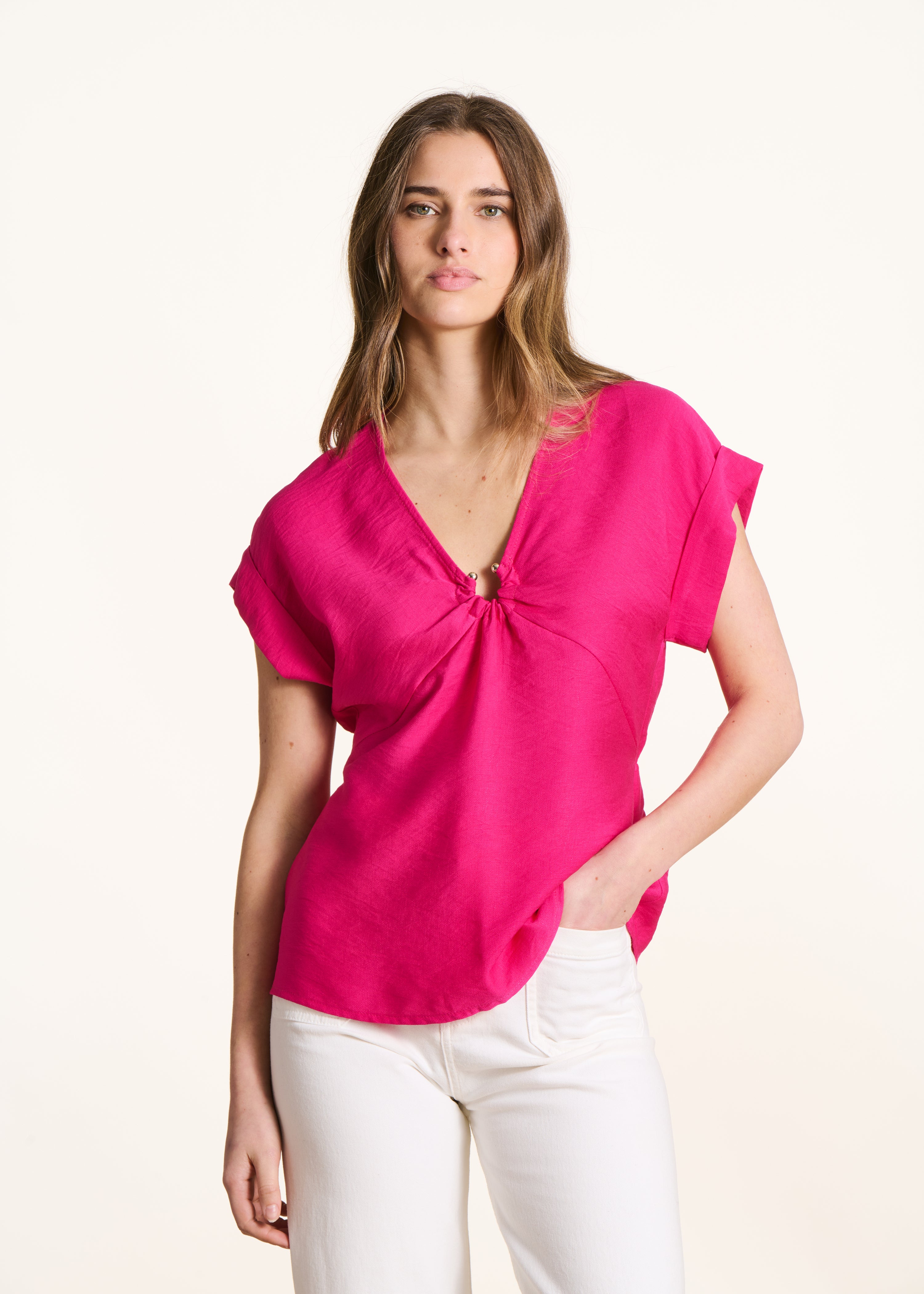 Fuchsia pink short sleeve top