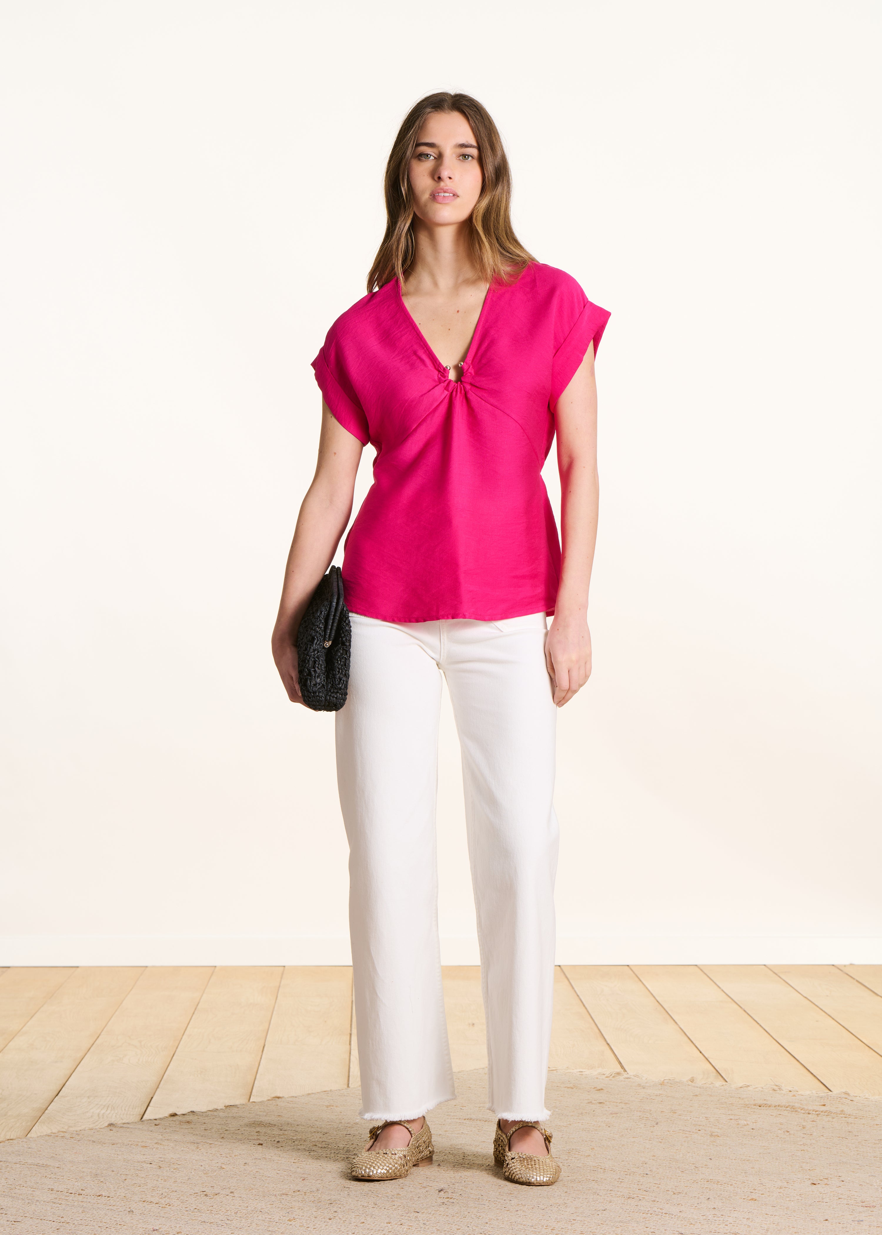 Fuchsia pink short sleeve top