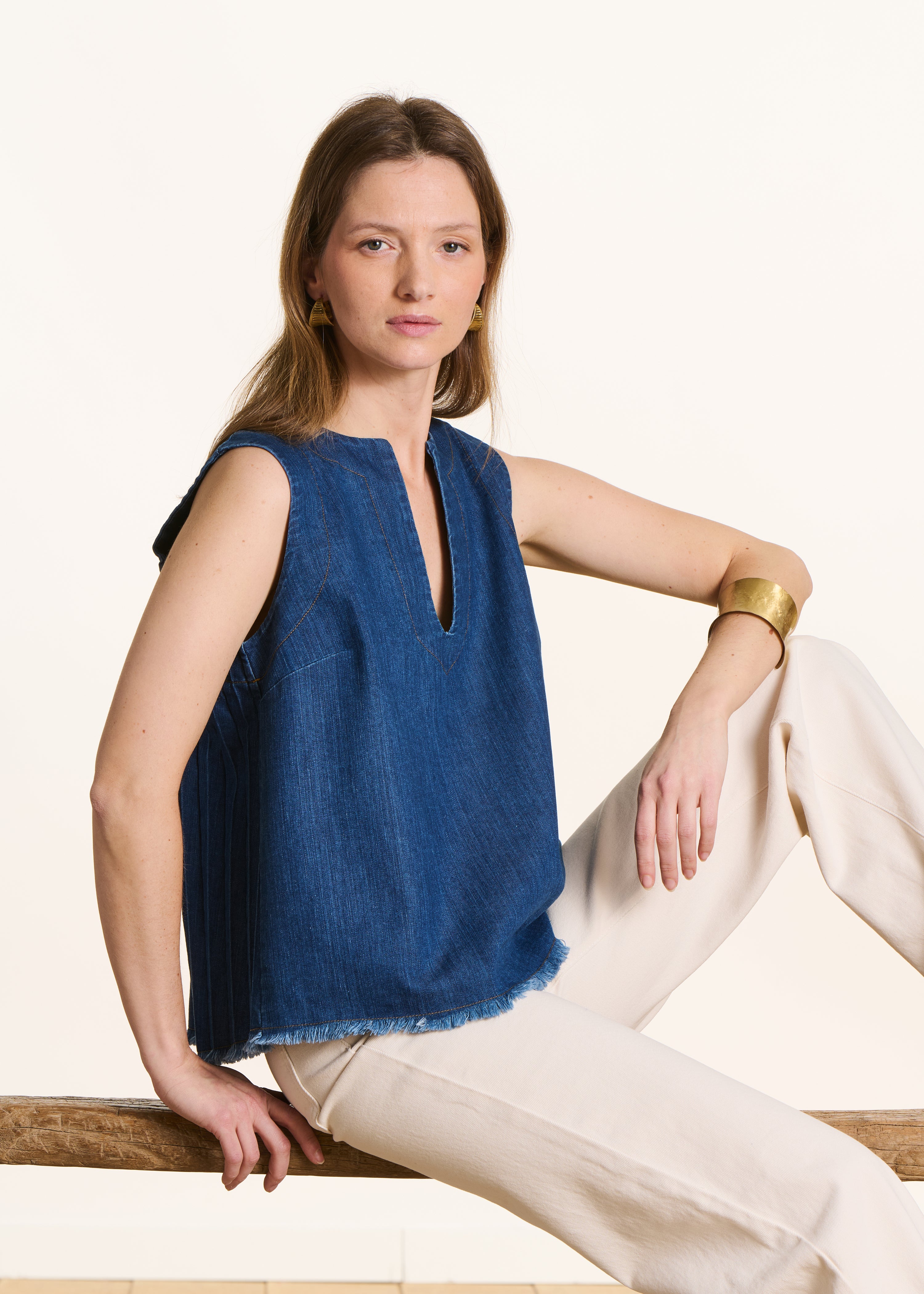 Top in jeans senza maniche