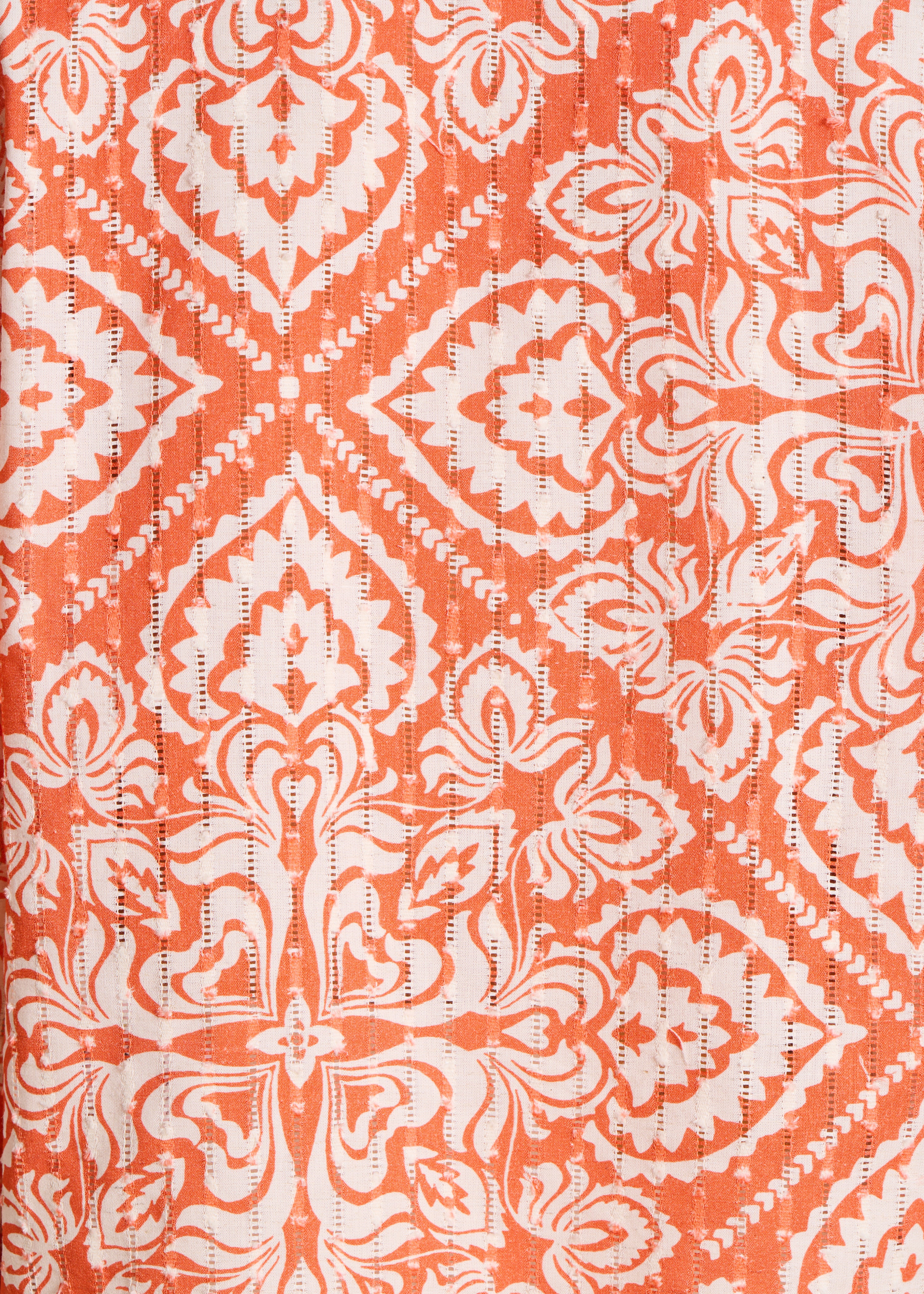 Top orange ajouré à imprimé floral manches courtes