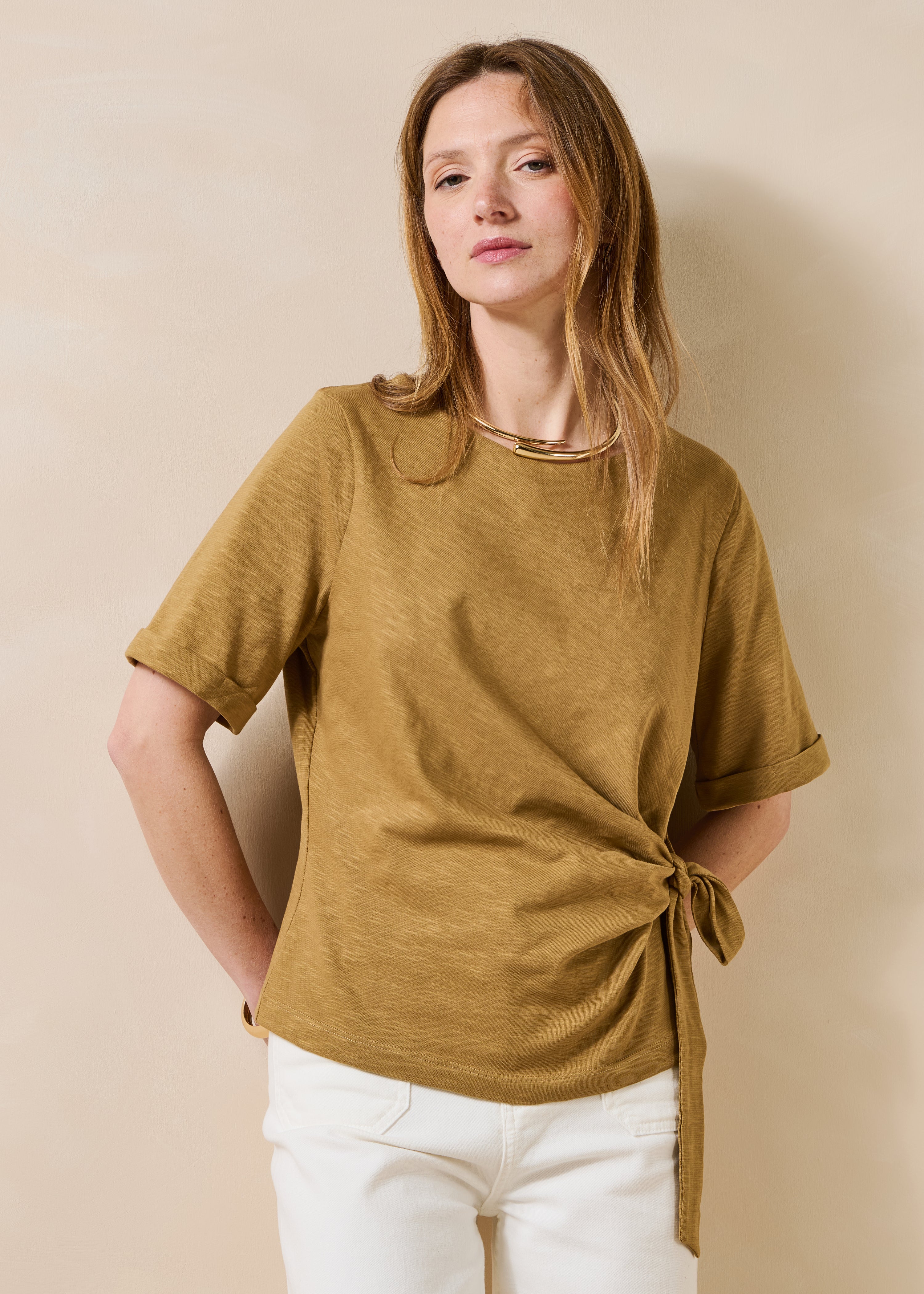 T-shirt jaune moutarde manches courtes