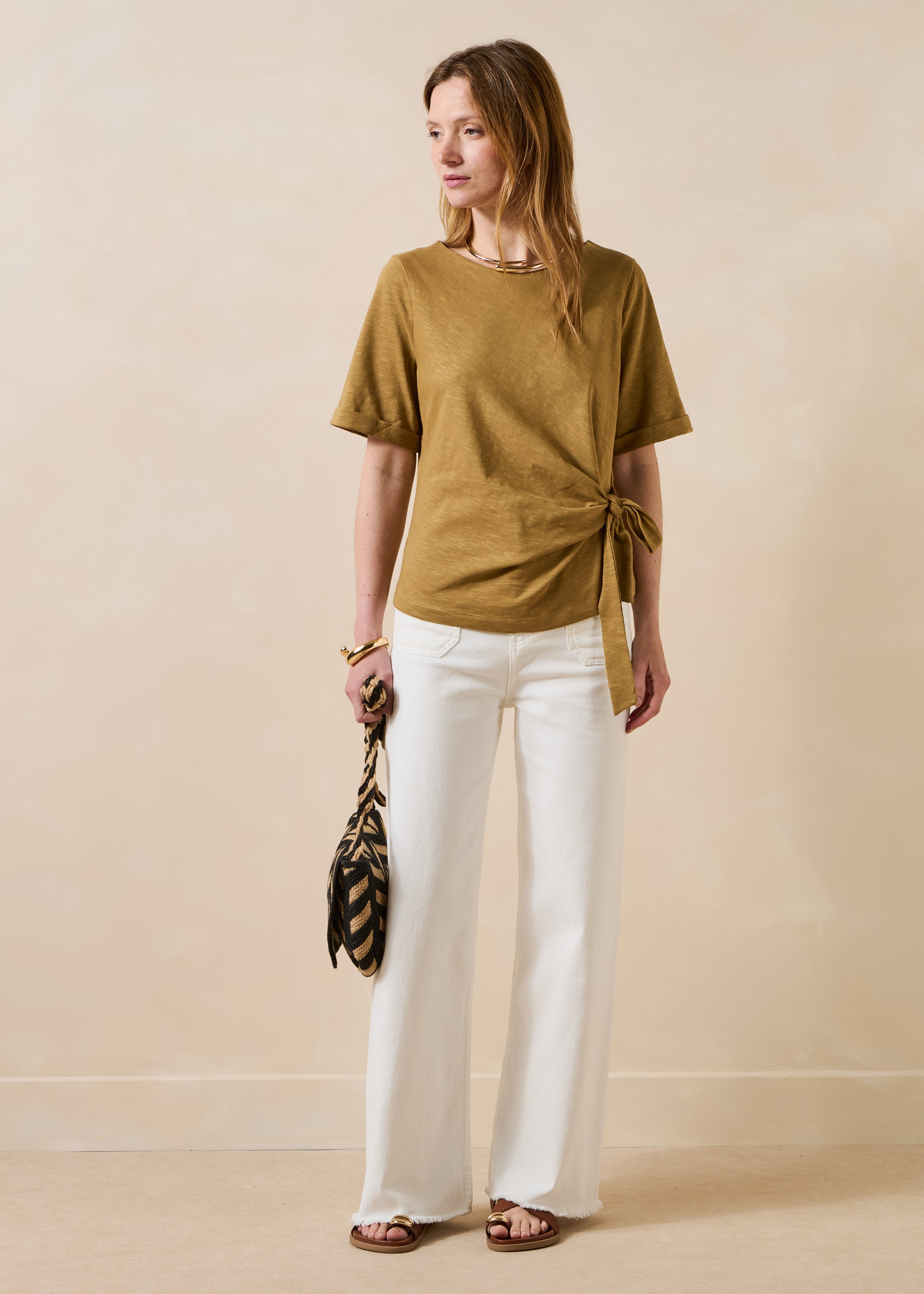 T-shirt jaune moutarde manches courtes