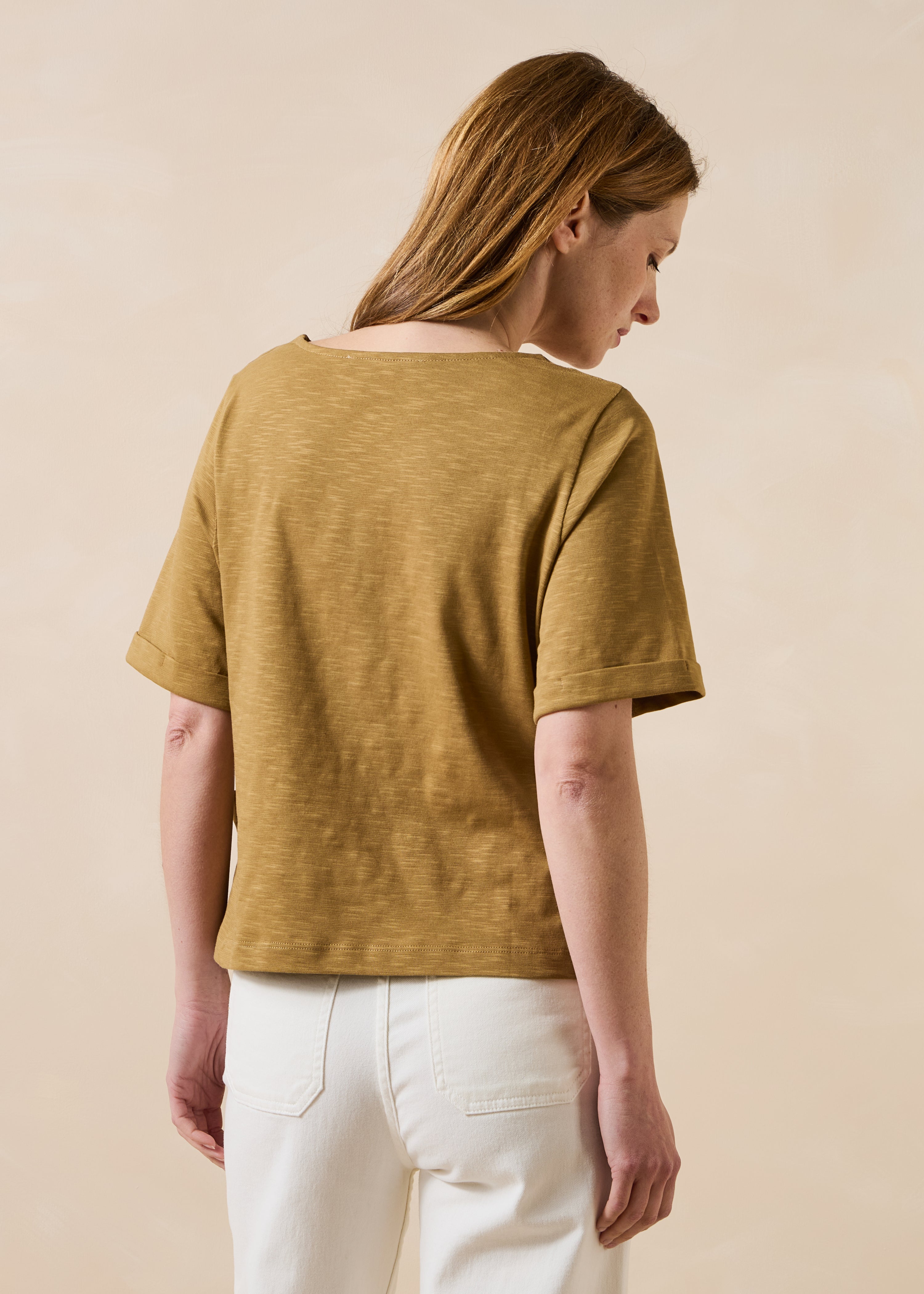 T-shirt jaune moutarde manches courtes