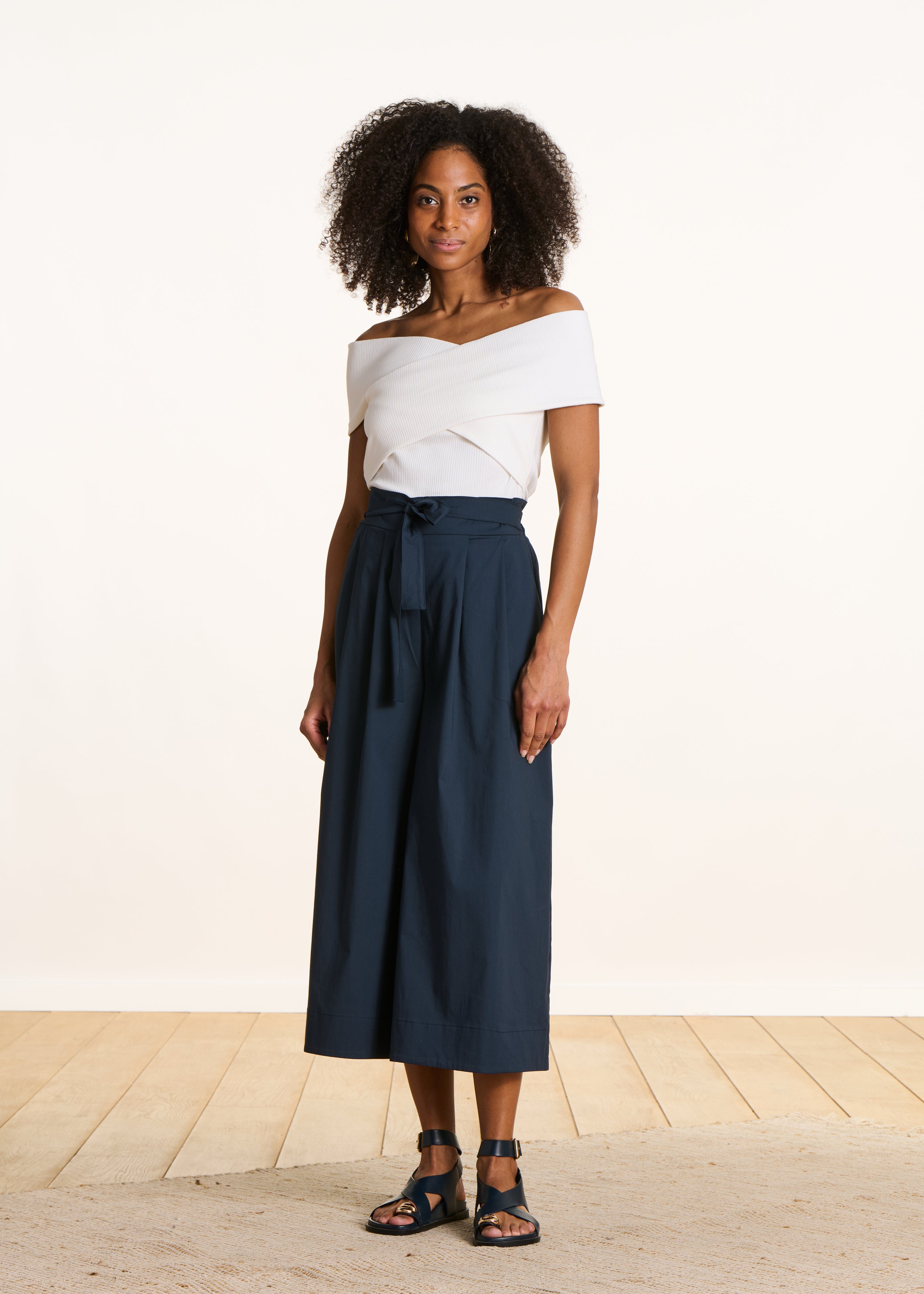White Bardot Neck Crossed T-shirt