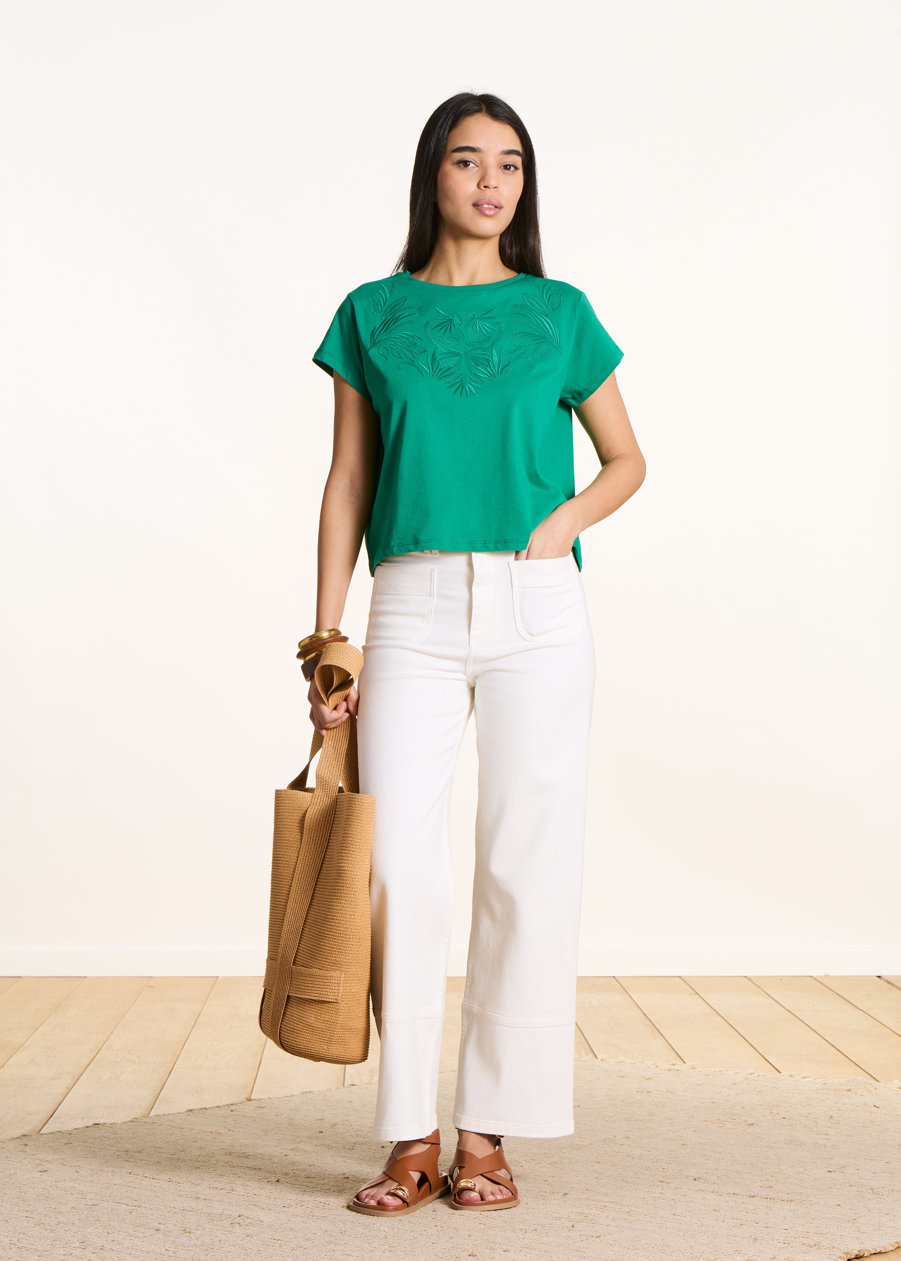 Oversized green organic cotton short-sleeve T-shirt
