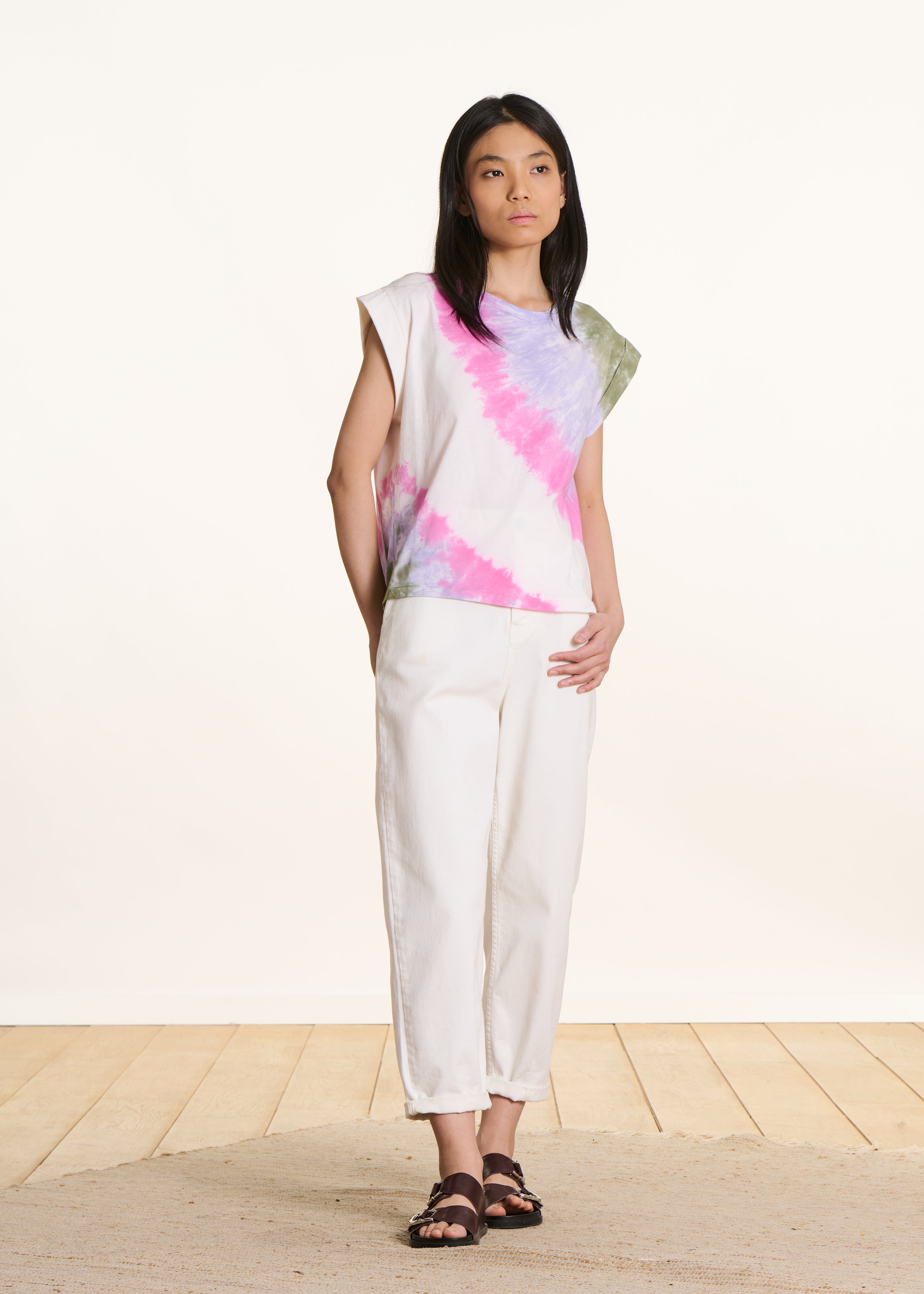T-shirt en coton tie & dye rose
