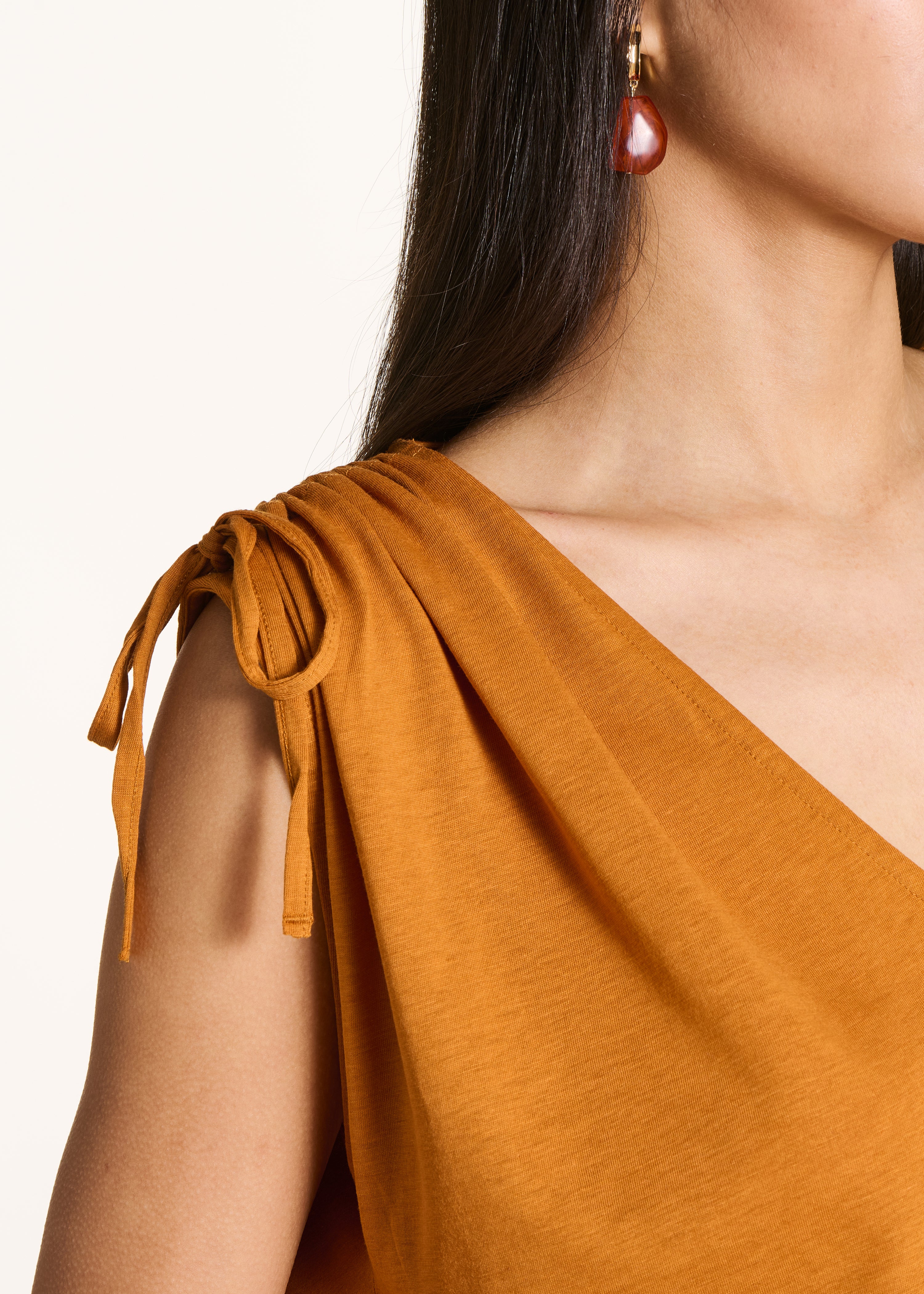 loose ochre V-neck T-shirt