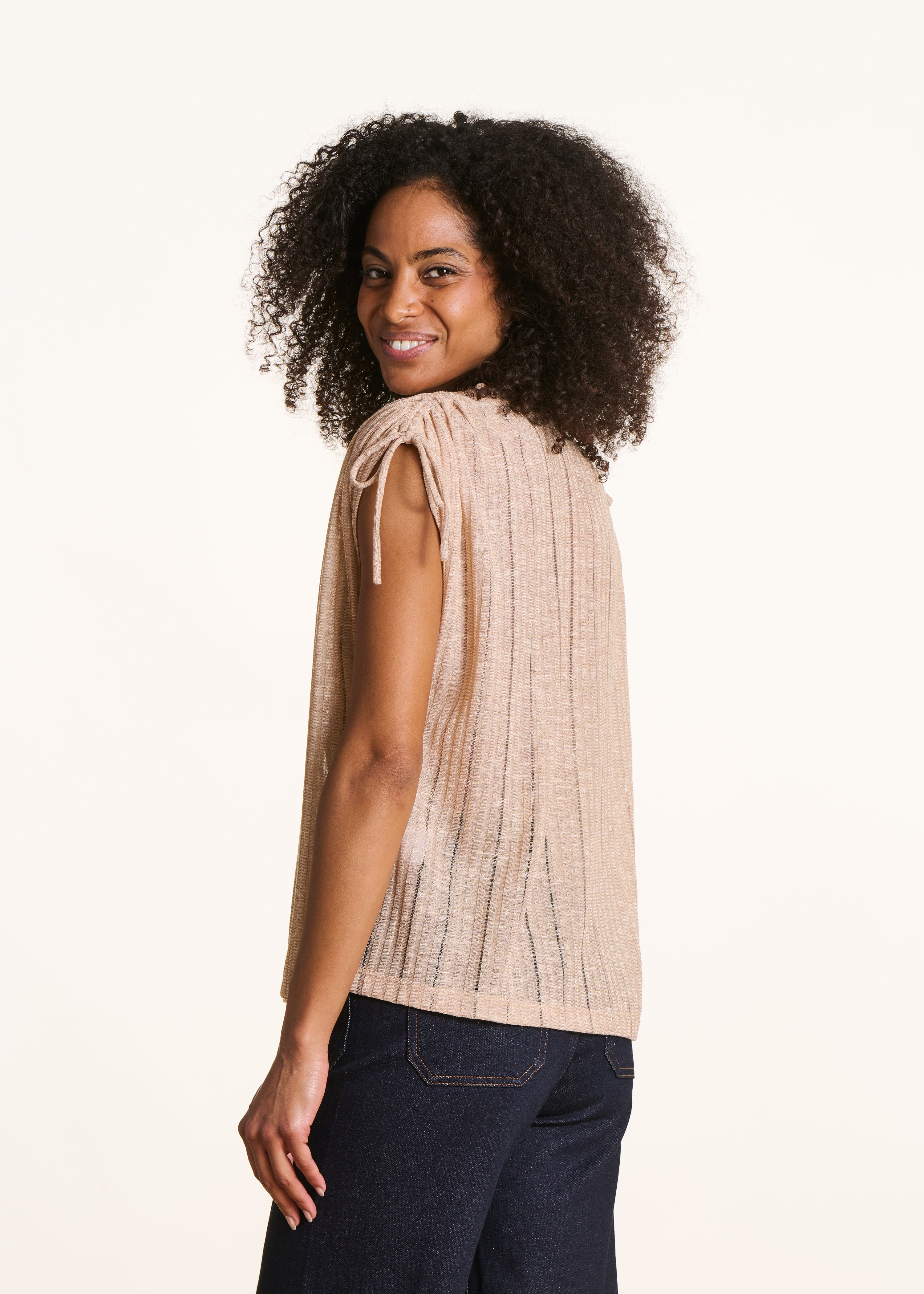 T-shirt ample beige irisé col V