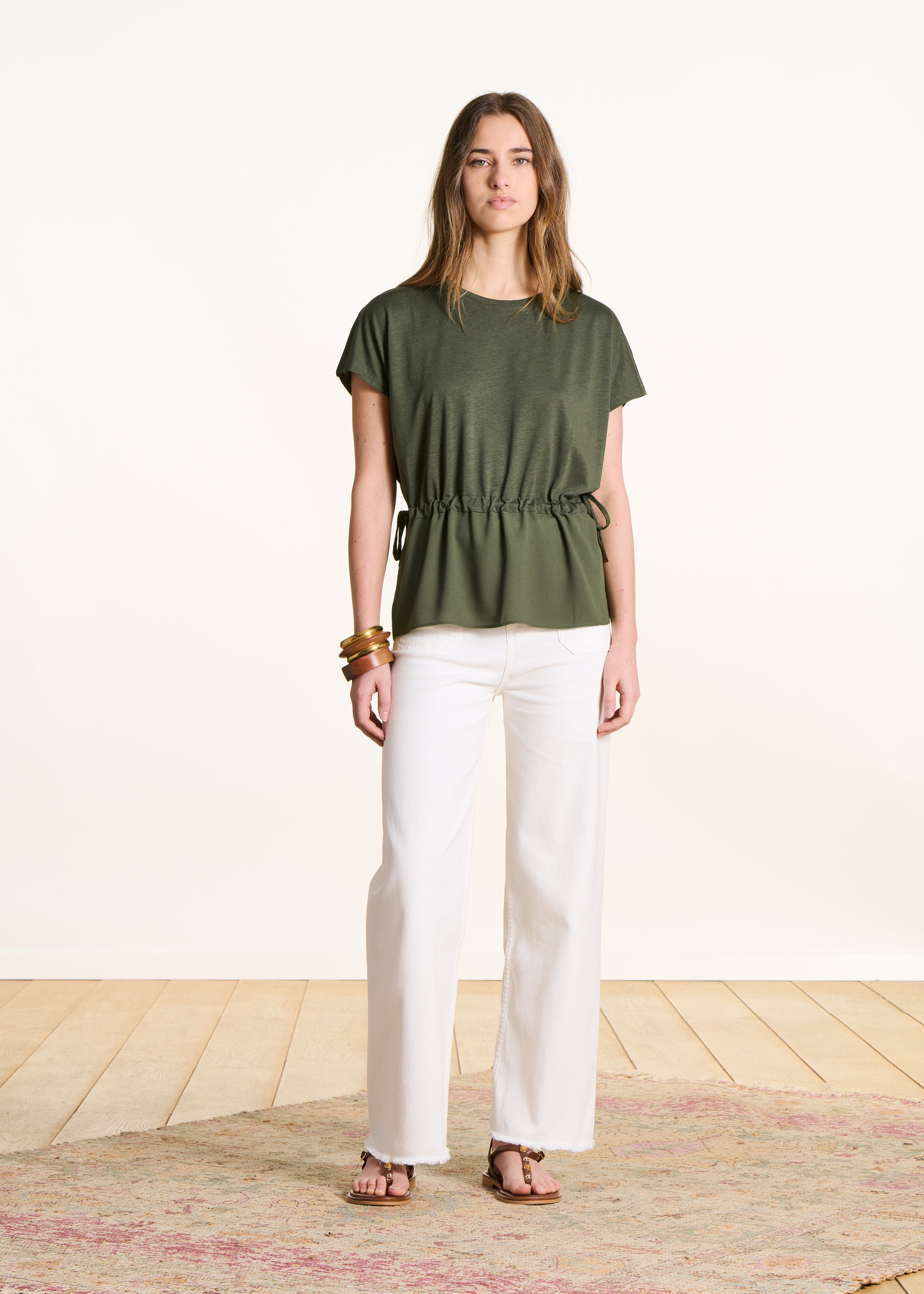 T-shirt ampia bicolore kaki