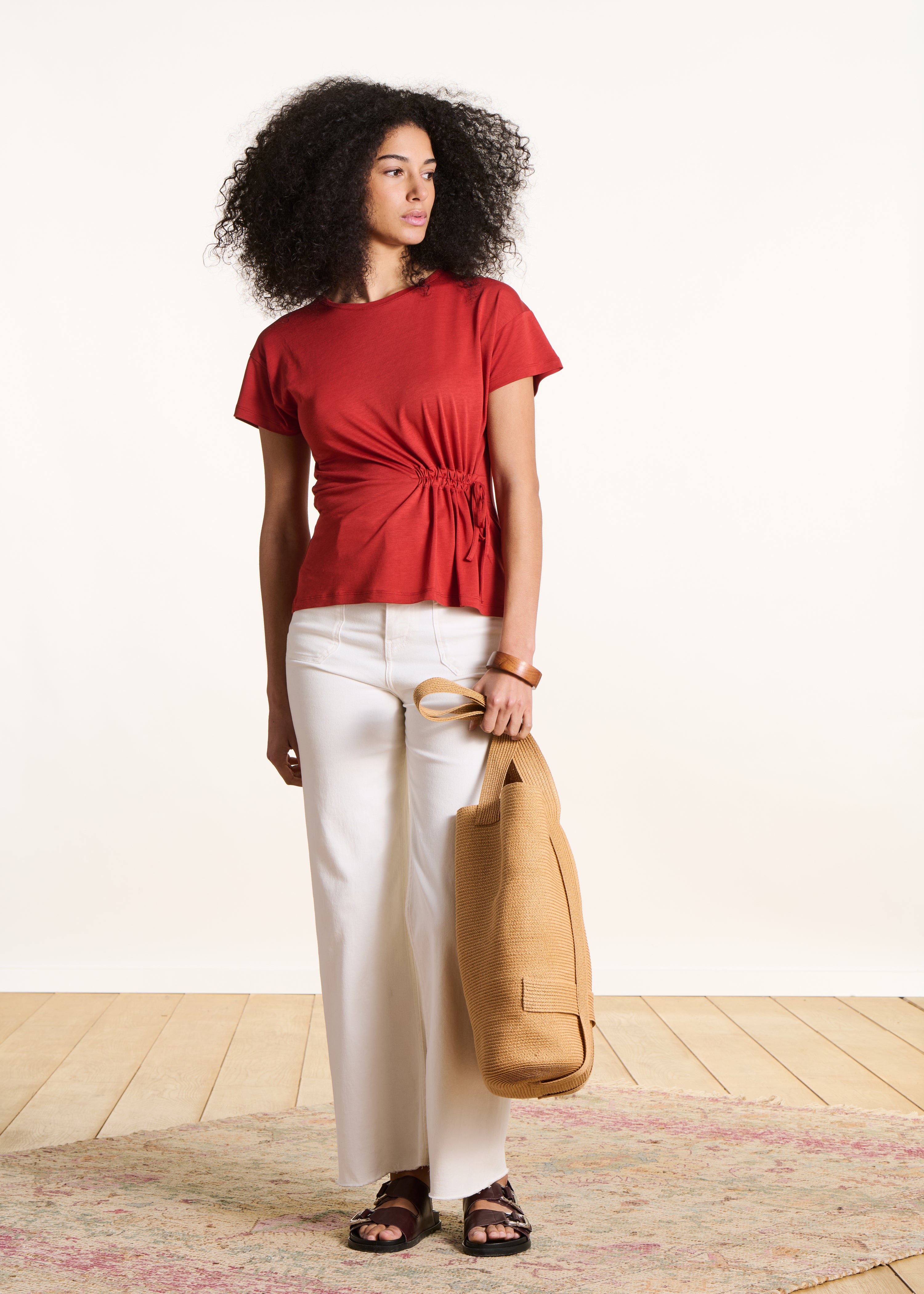 Rood soepel T-shirt van lyocell en katoen