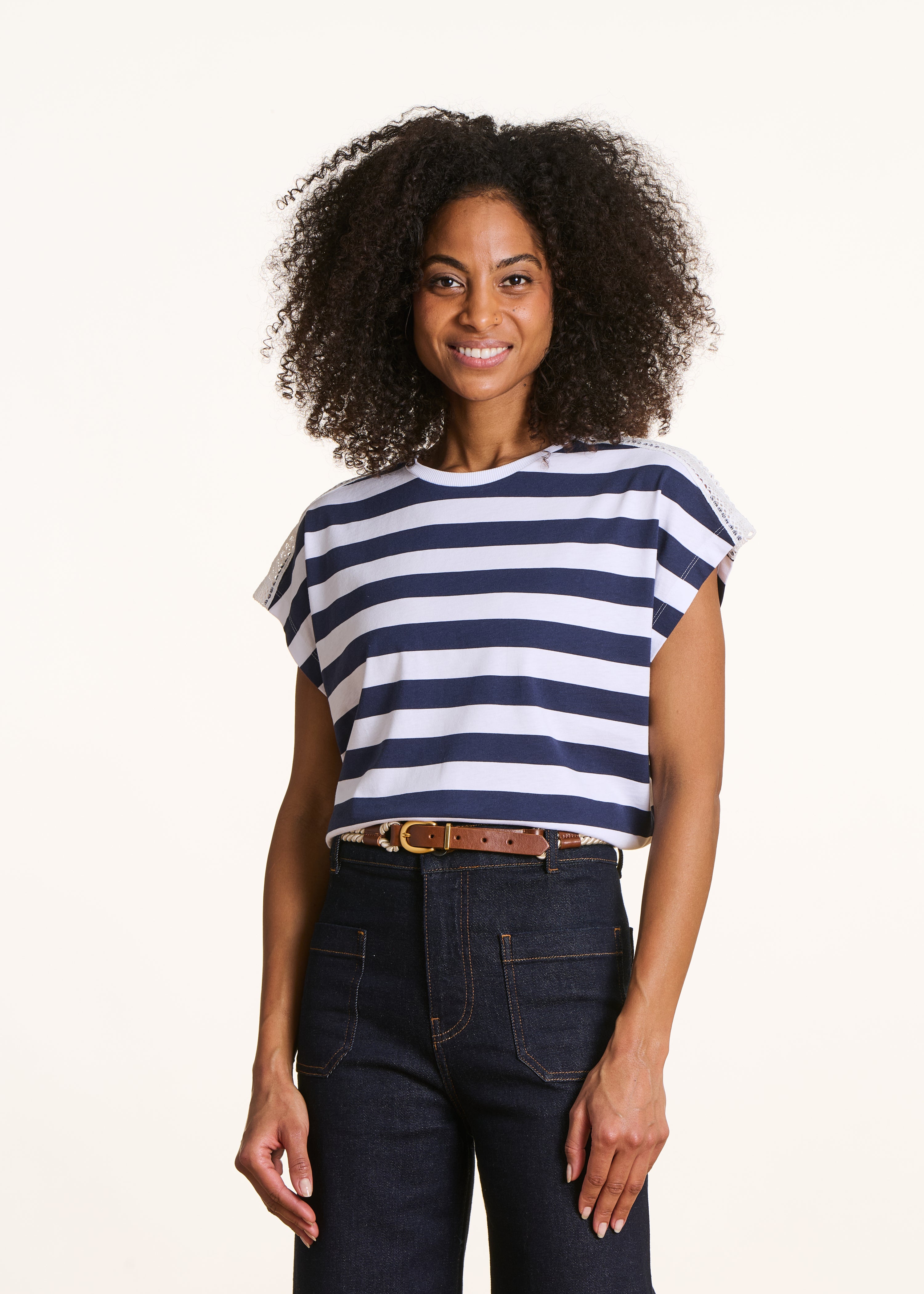 T-shirt marinière manches courtes avec dentelle