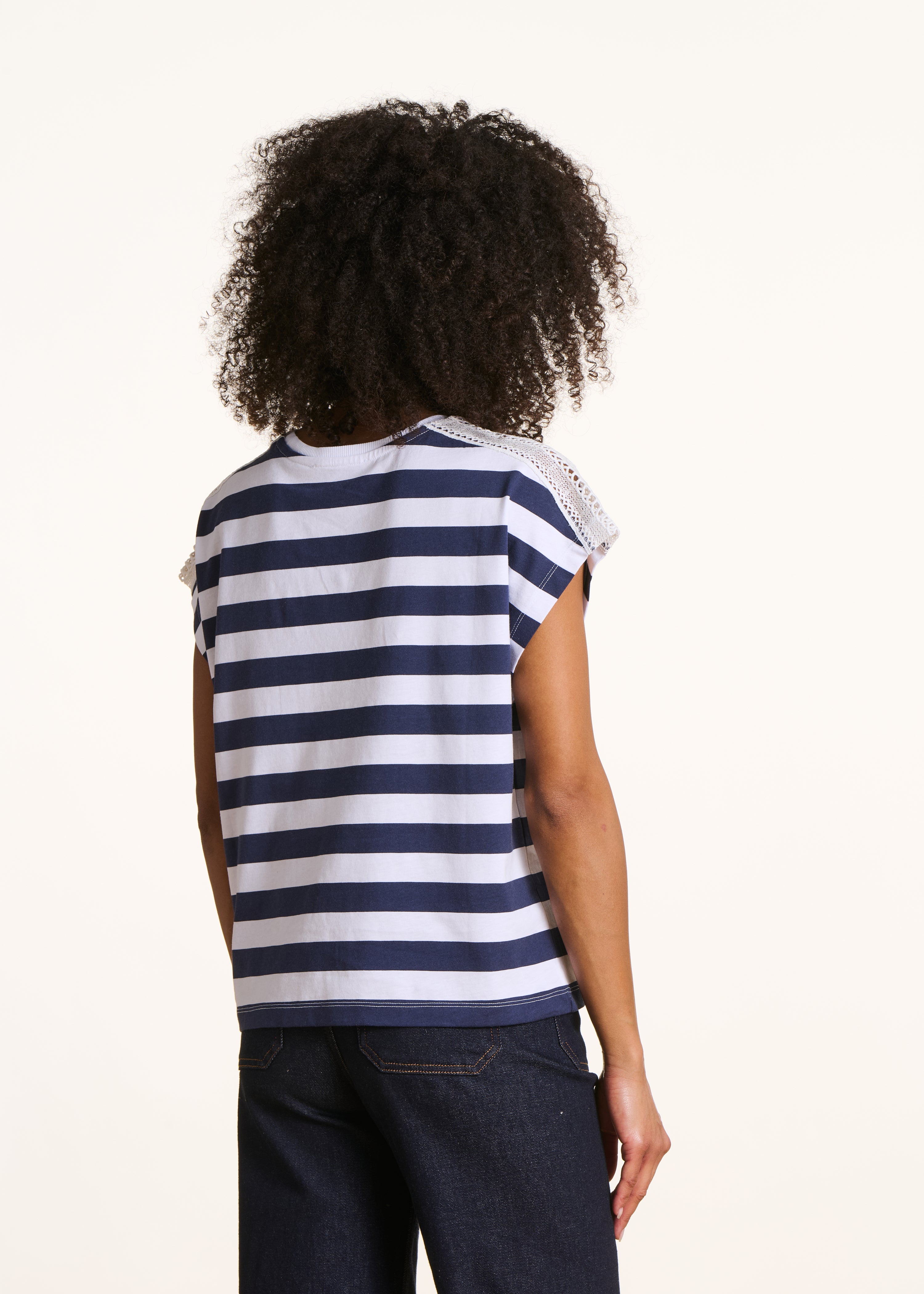 T-shirt marinière manches courtes avec dentelle