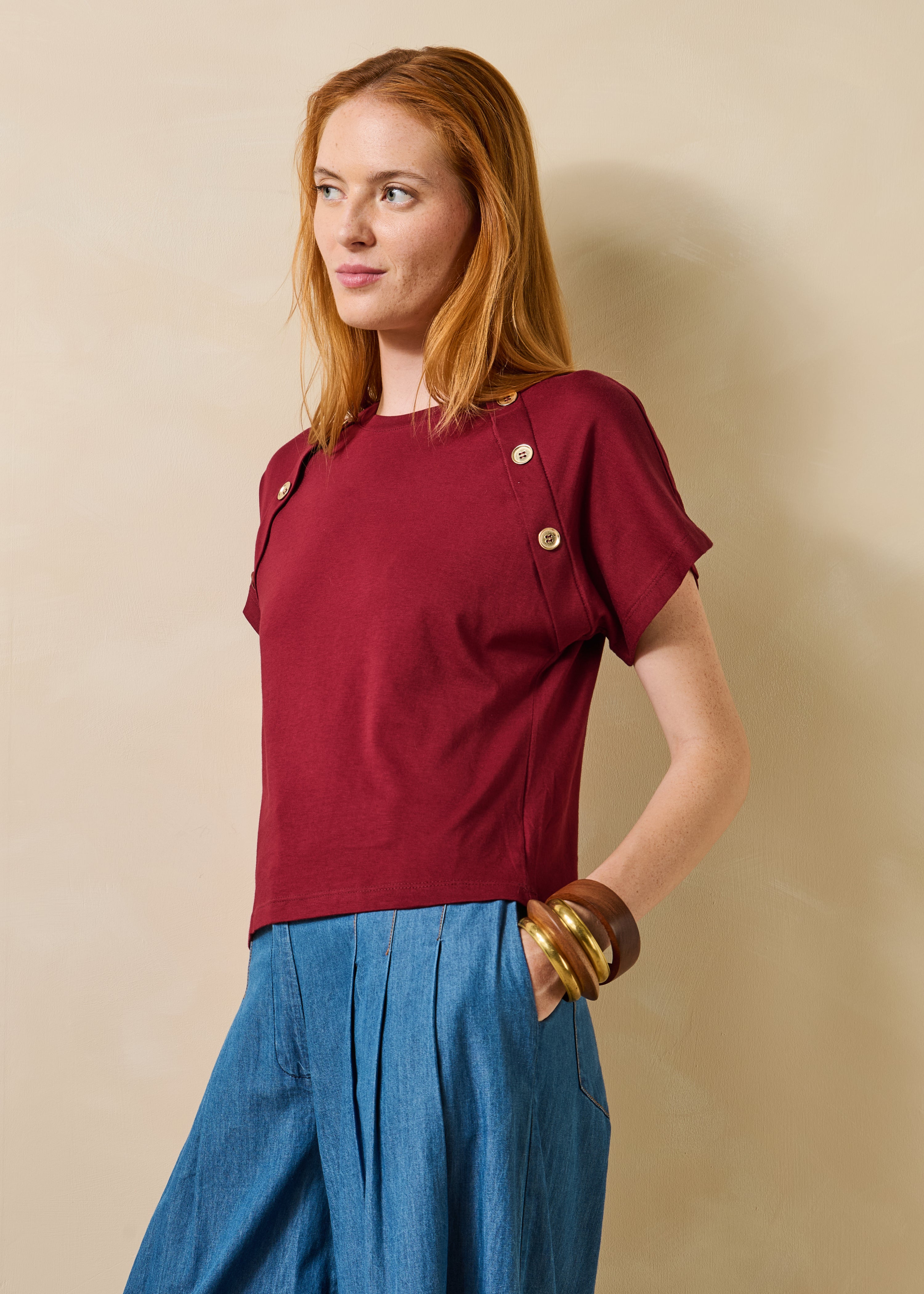 T-shirt bordeaux manches courtes en coton biologique