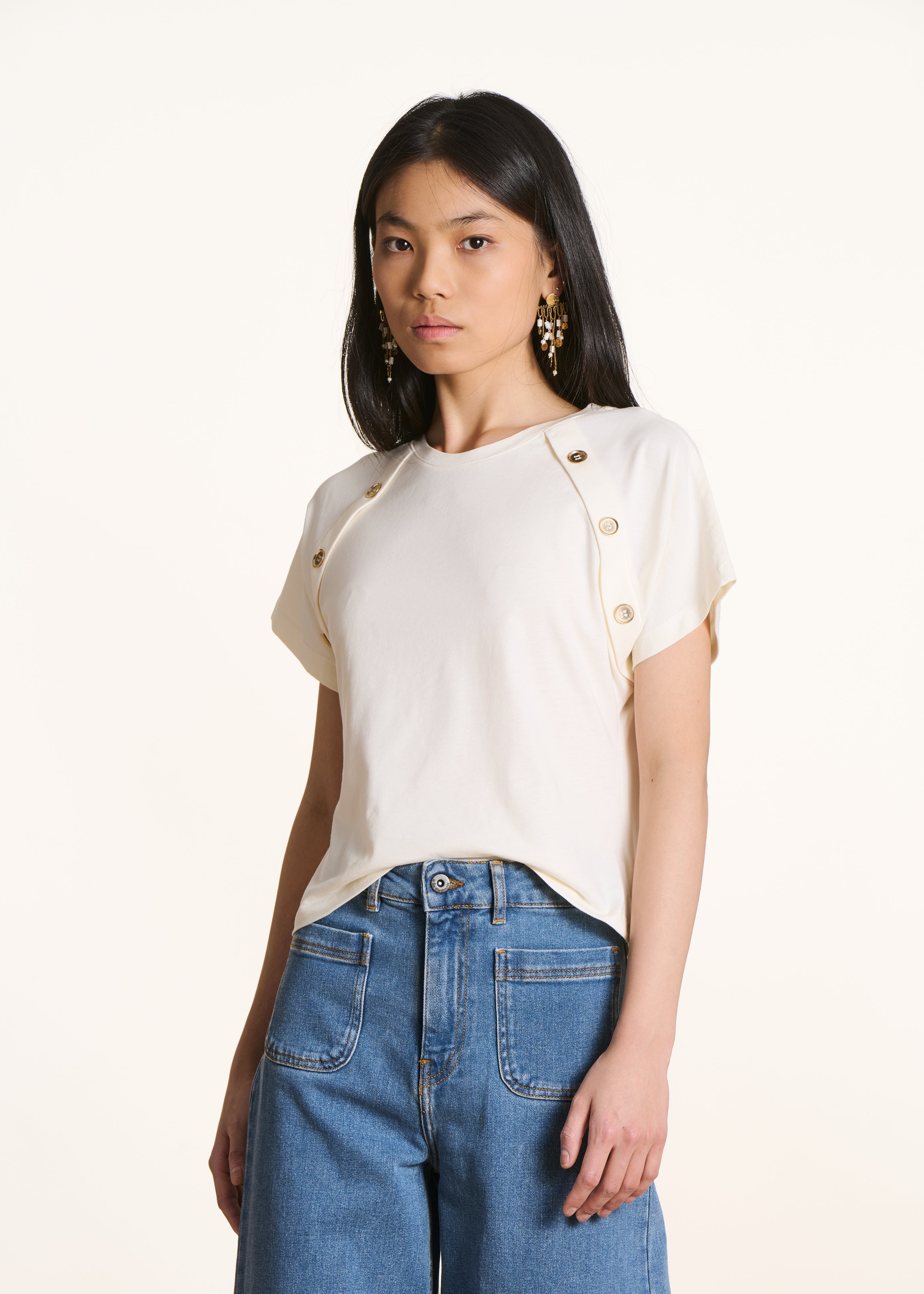 Ecru short-sleeve T-shirt in organic cotton