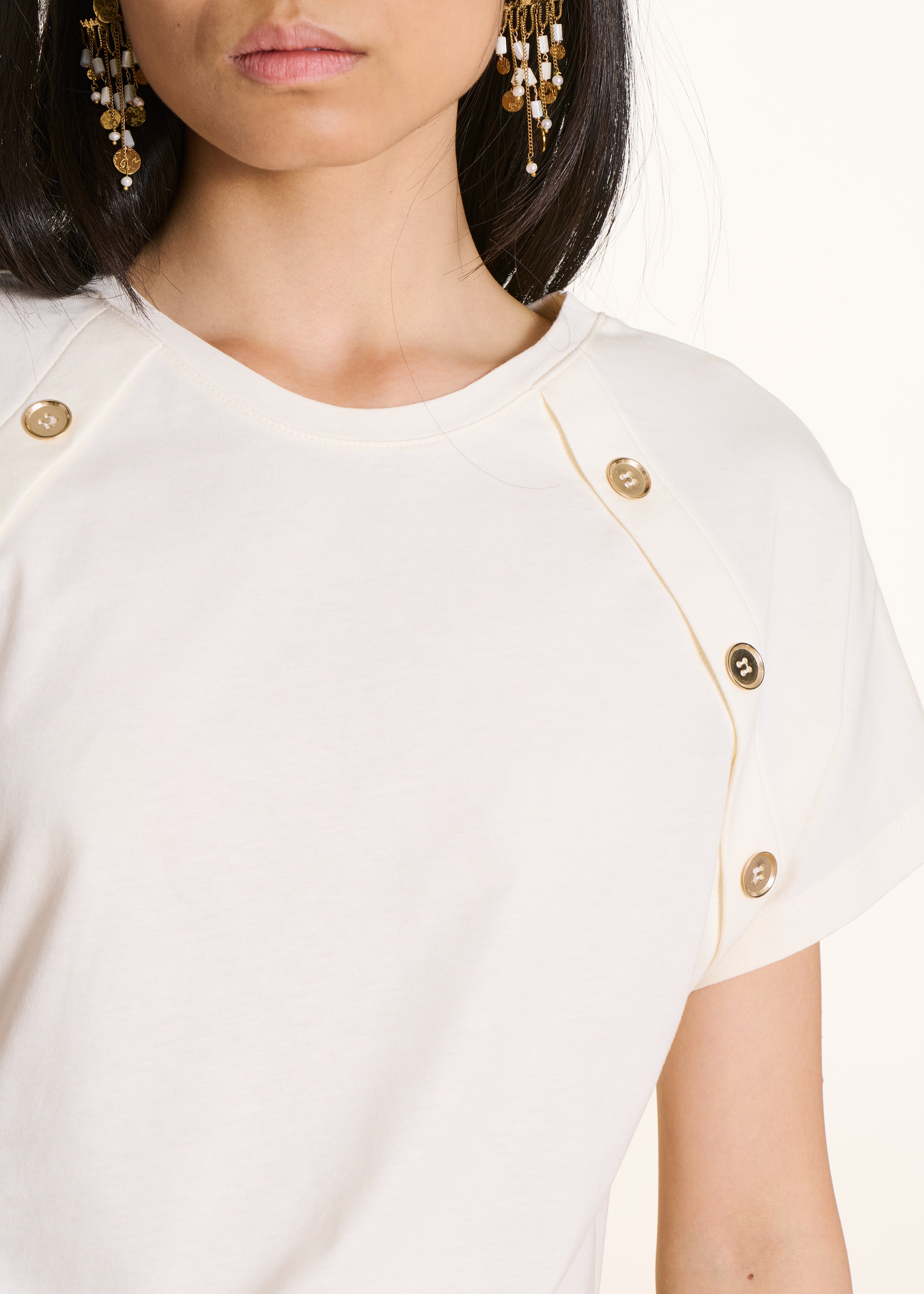 Ecru short-sleeve T-shirt in organic cotton