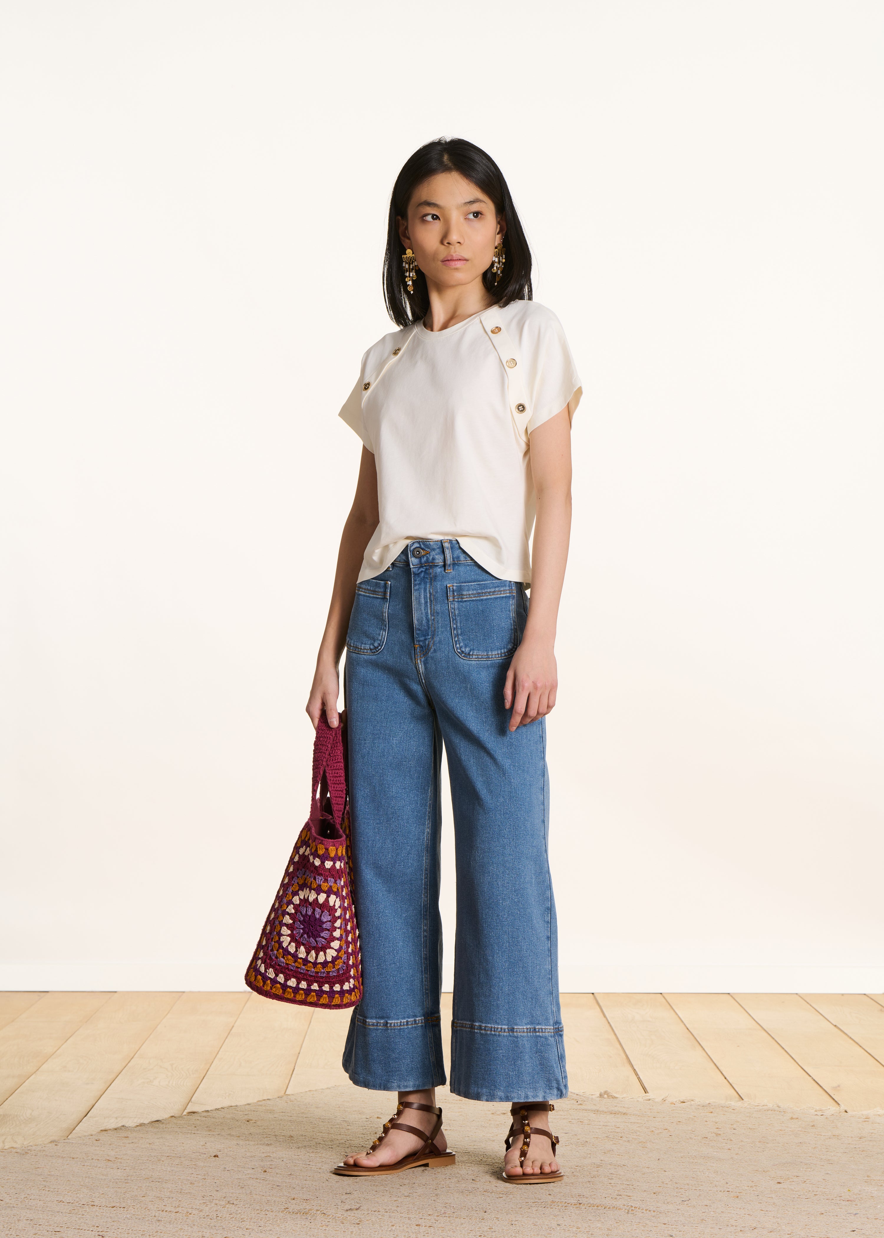 Ecru short-sleeve T-shirt in organic cotton