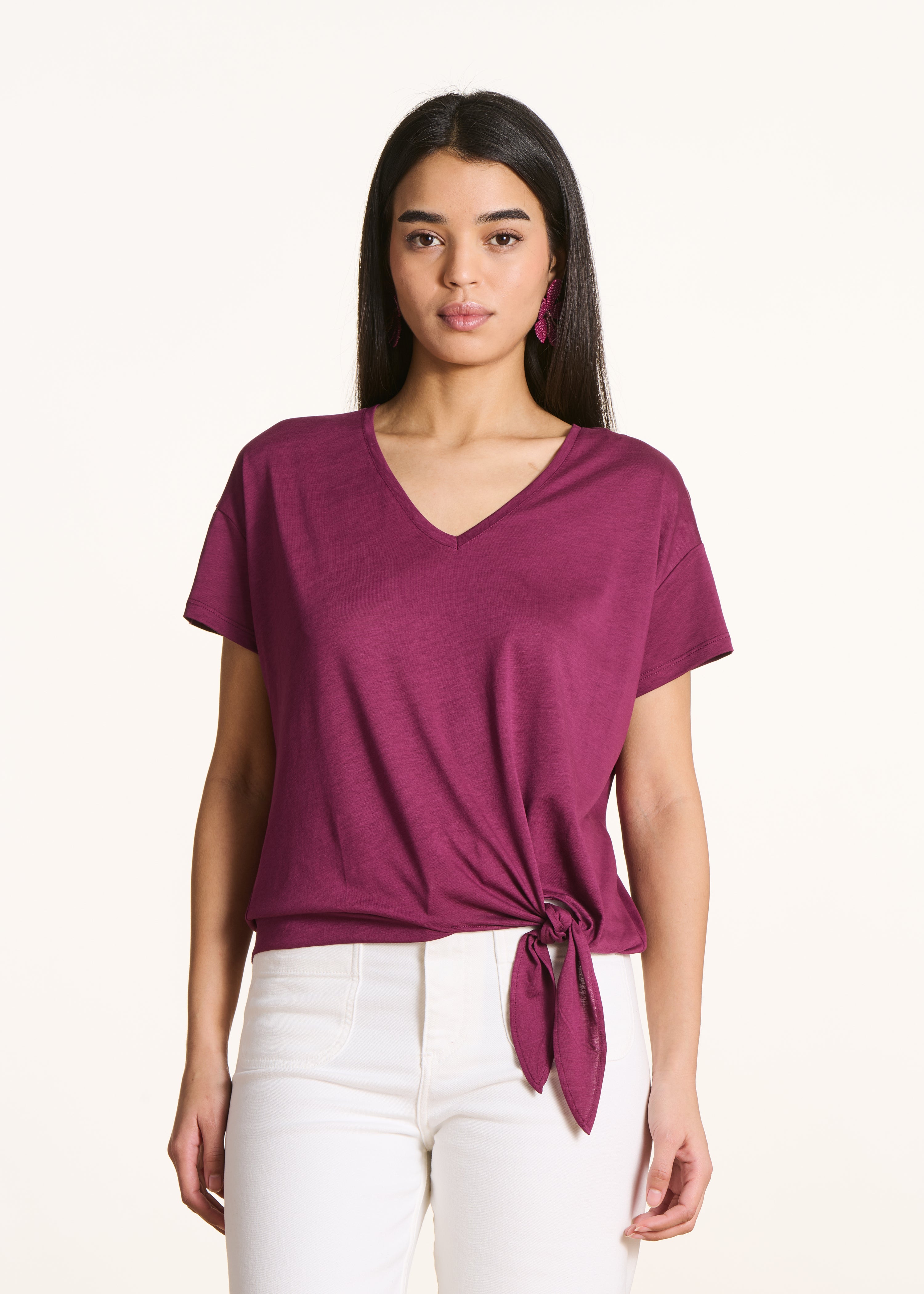 T-shirt violeta em lyocell de mangas curtas