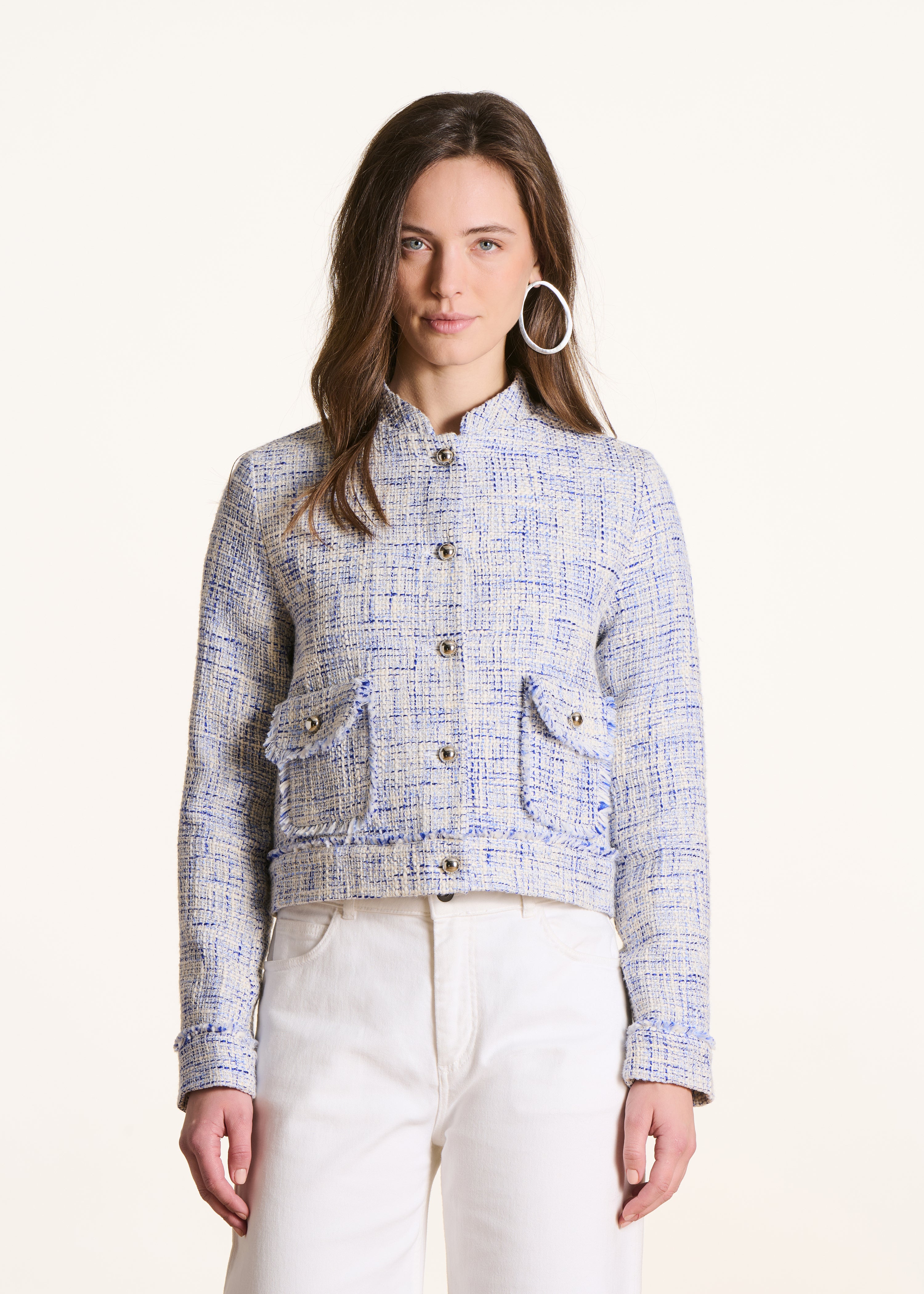 Gerade geschnittene blaue Tweedjacke