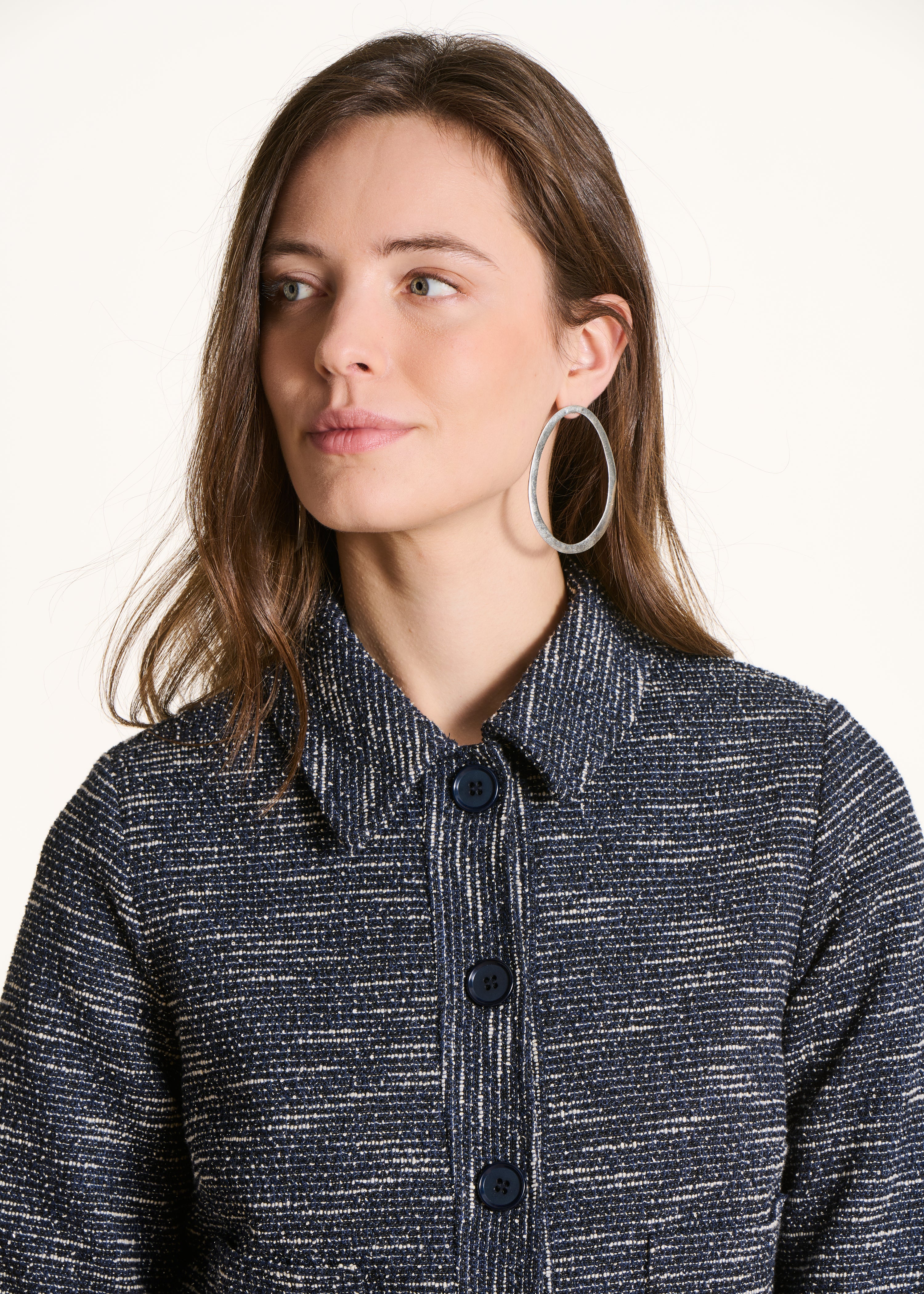 Veste courte bleu marine en milano effet tweed