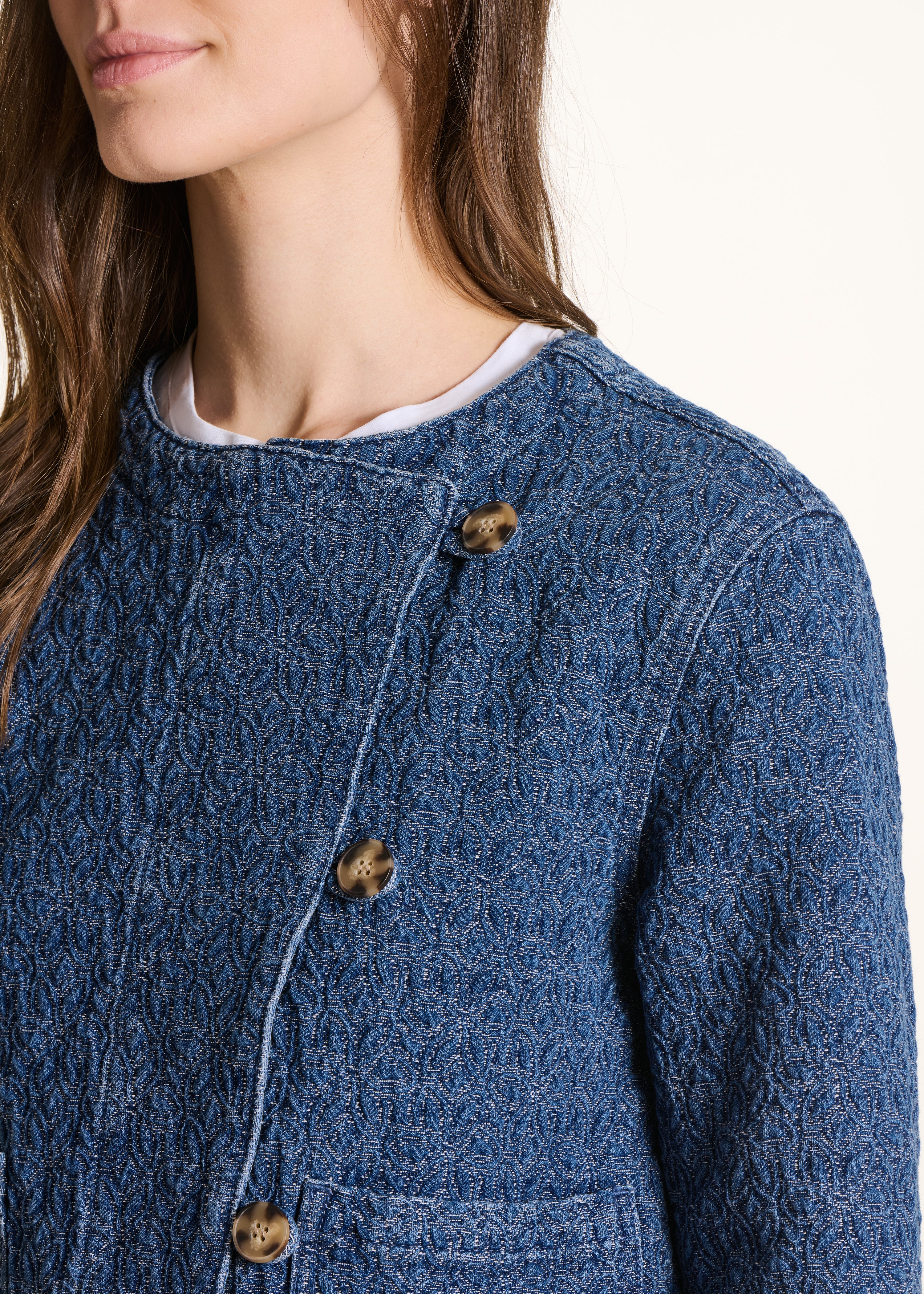 Giacca blu in denim jacquard