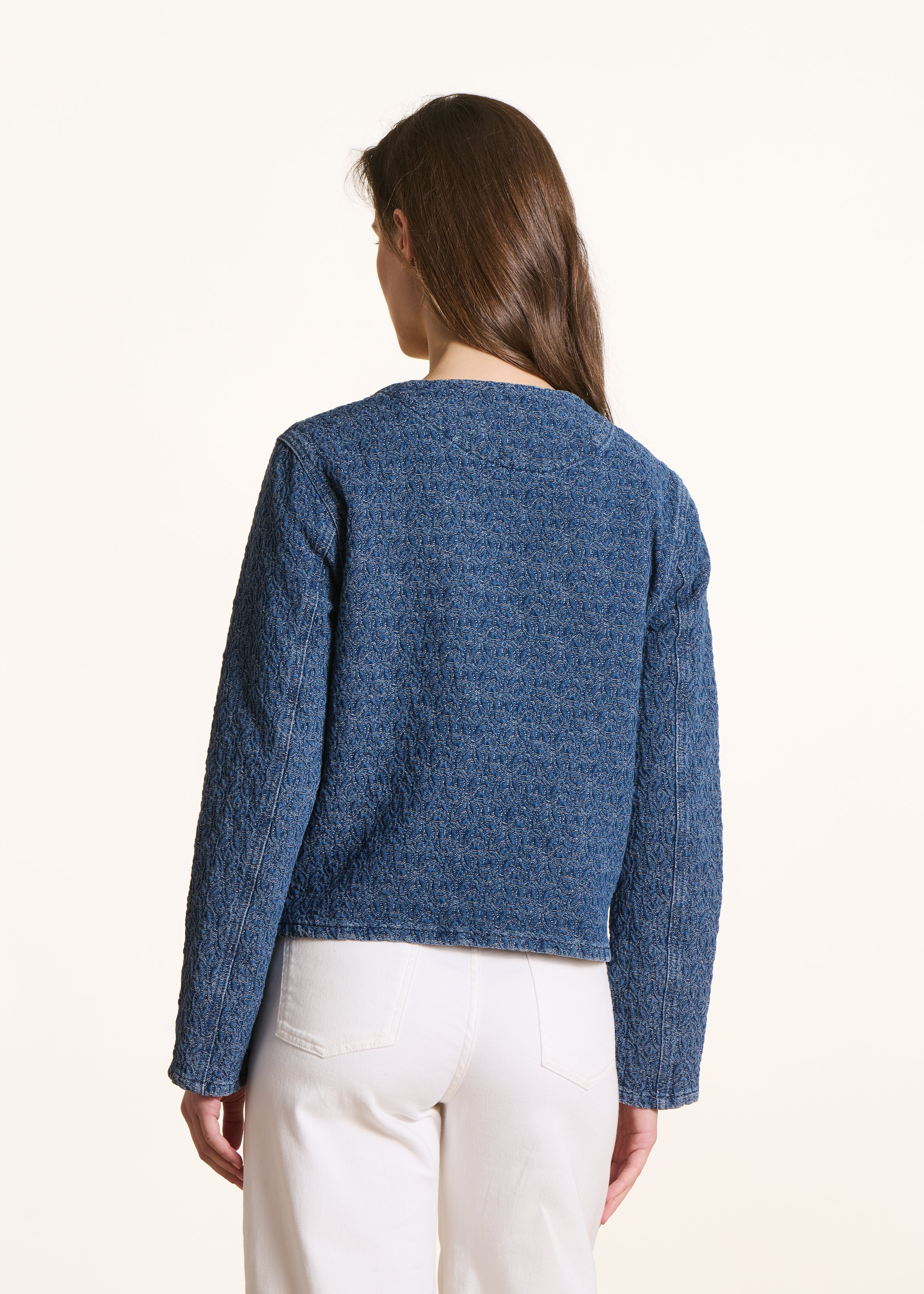 Giacca blu in denim jacquard