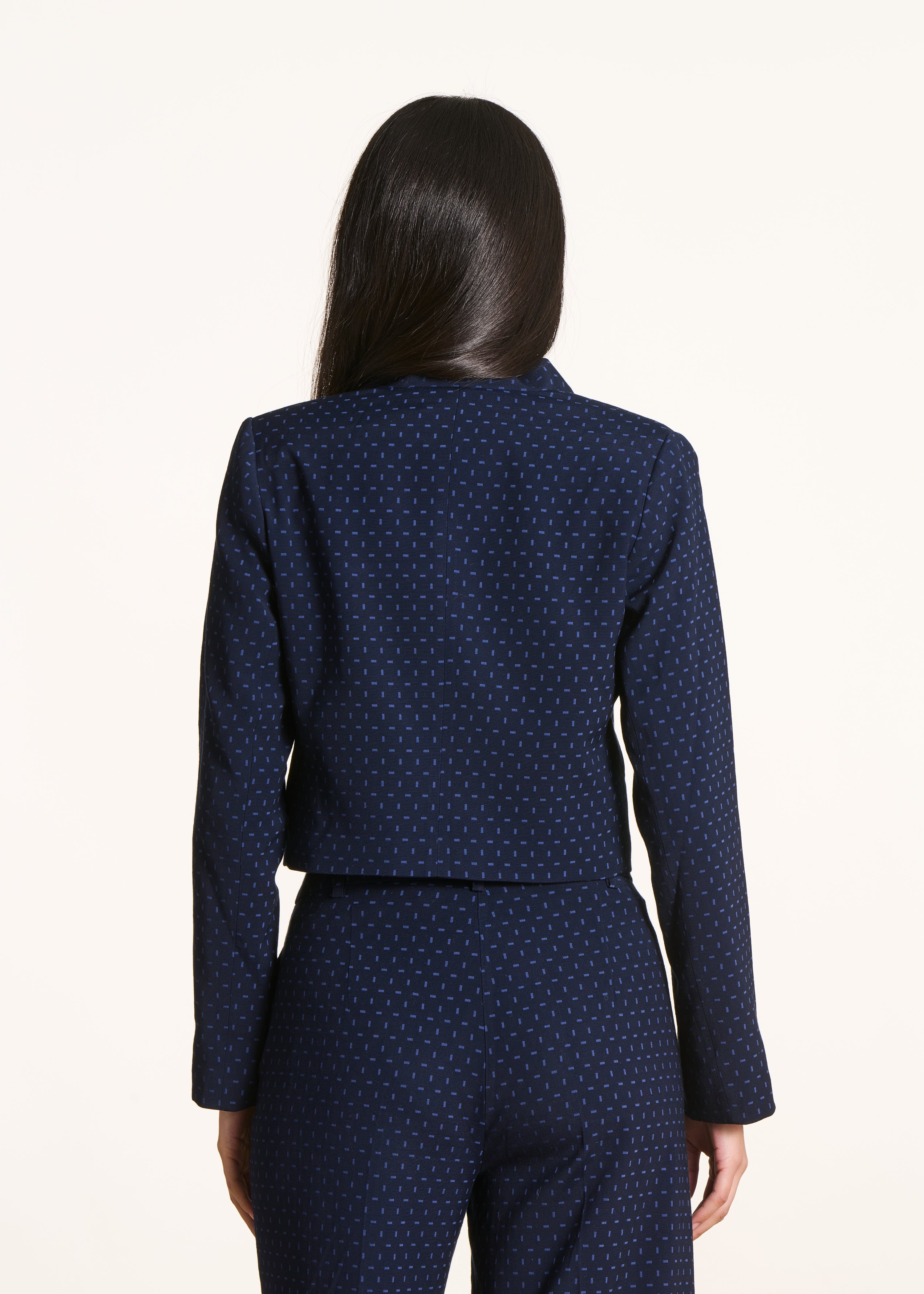Veste courte en jacquard bleu