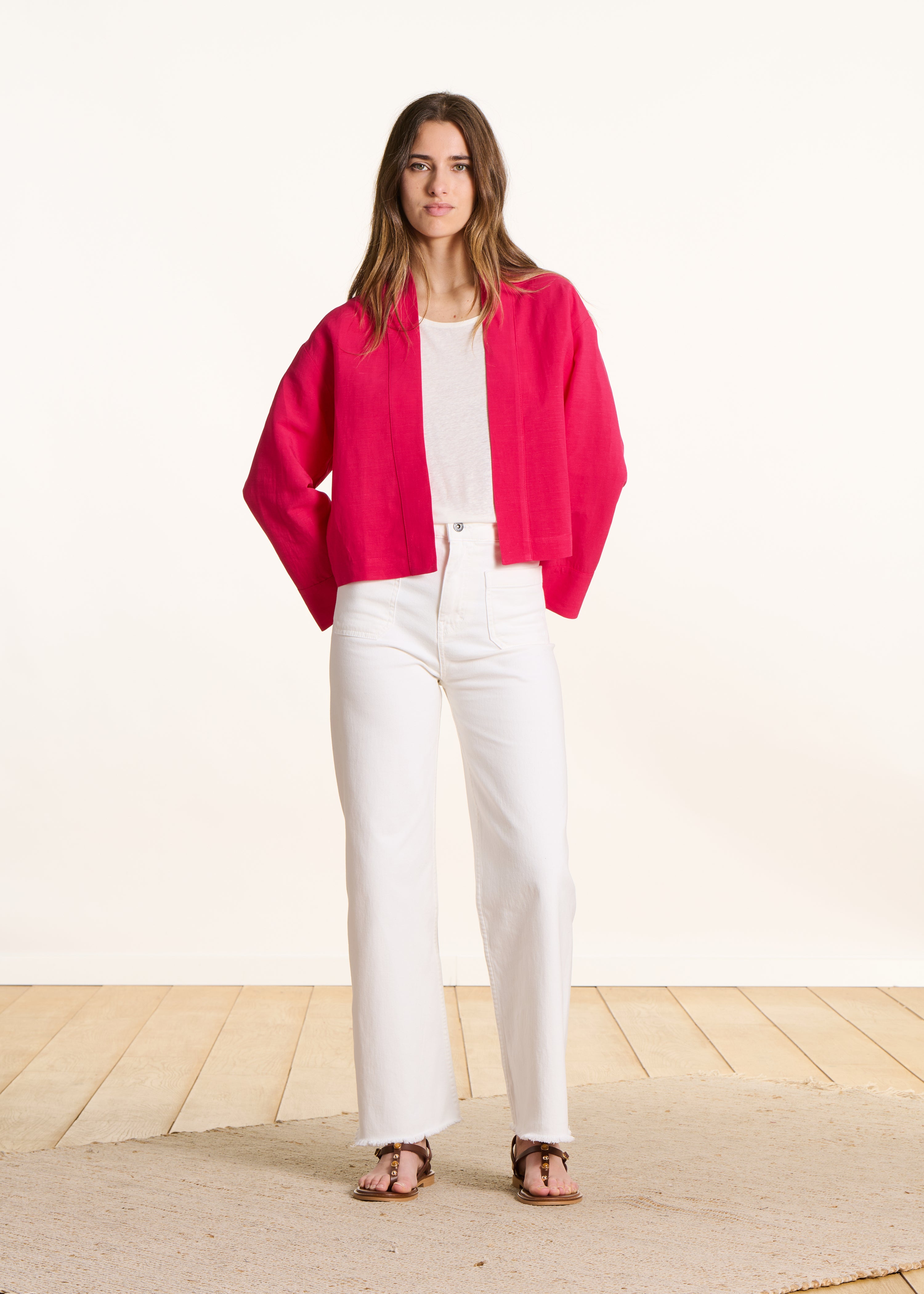 Veste courte ouverte rose fuchsia