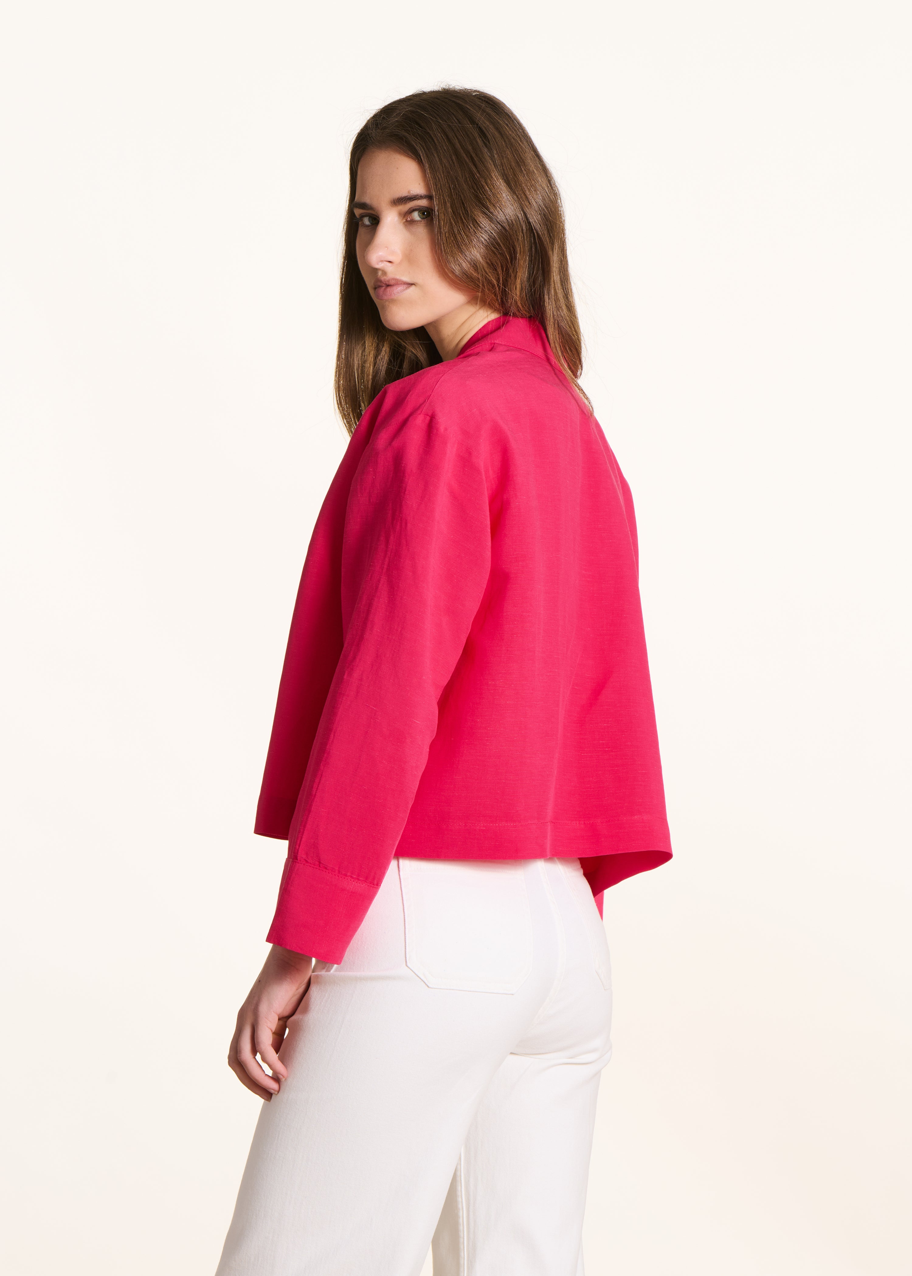 Veste courte ouverte rose fuchsia