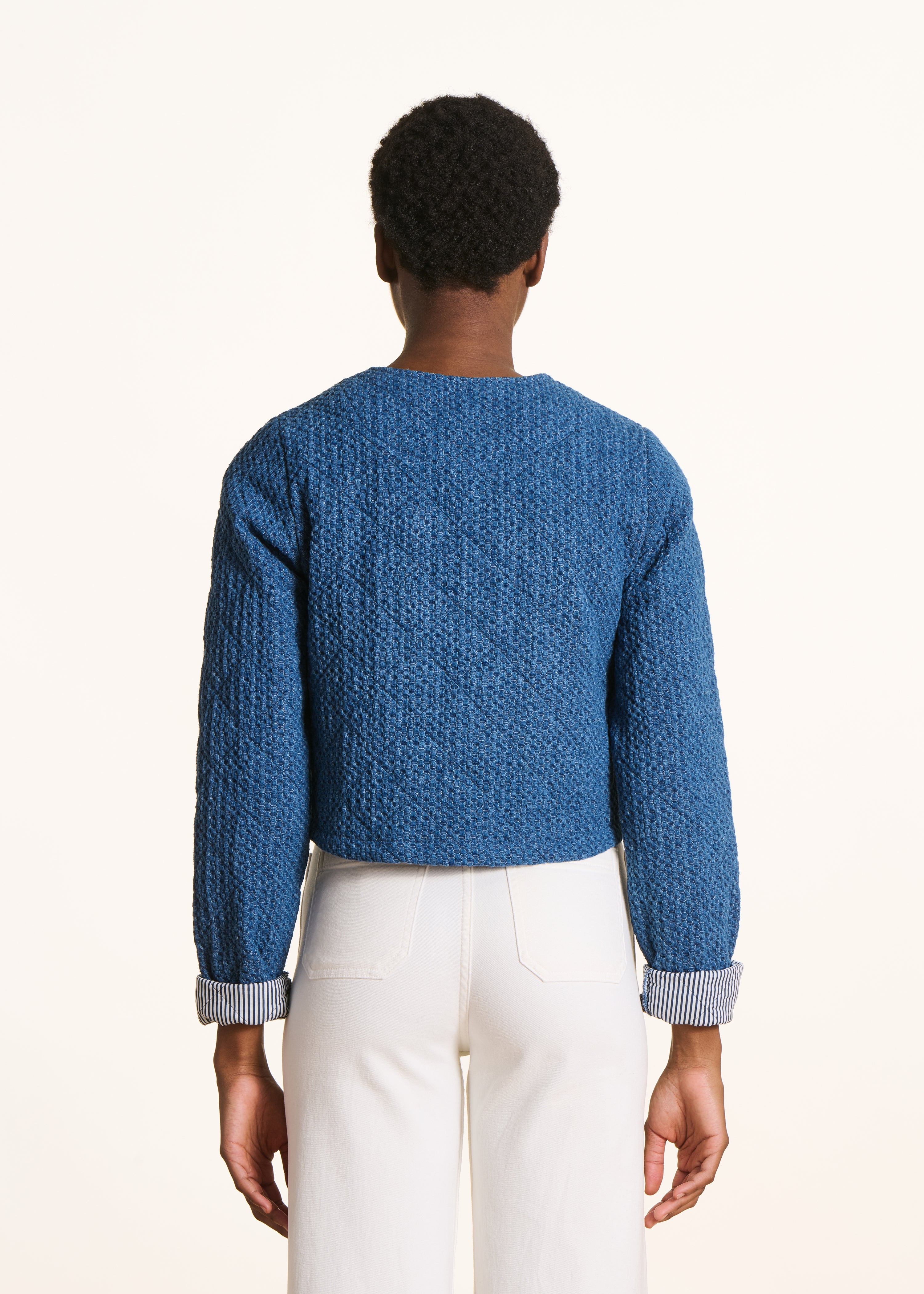 Short jacket in embossed denim