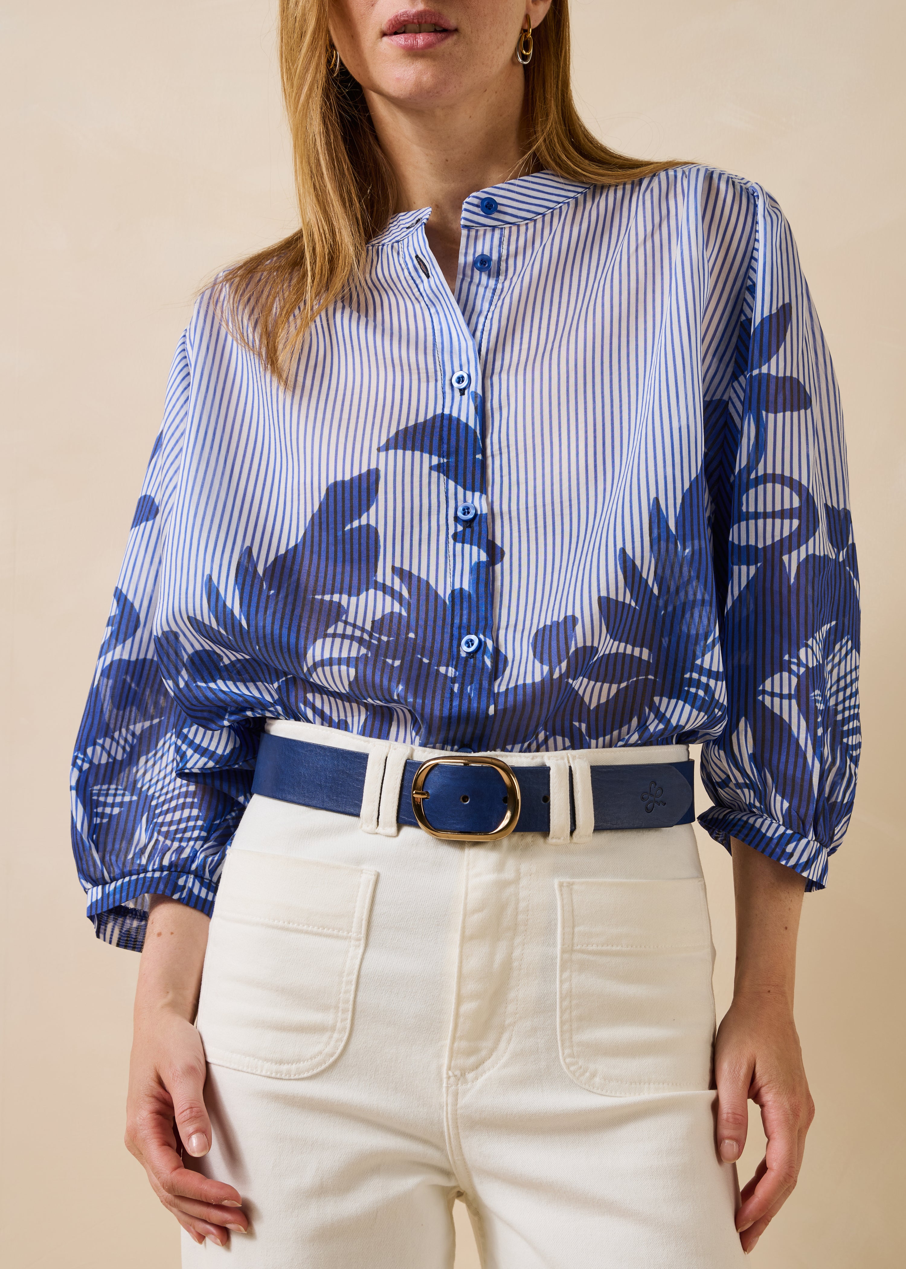 Ceinture bleu marine en cuir boucle ovale