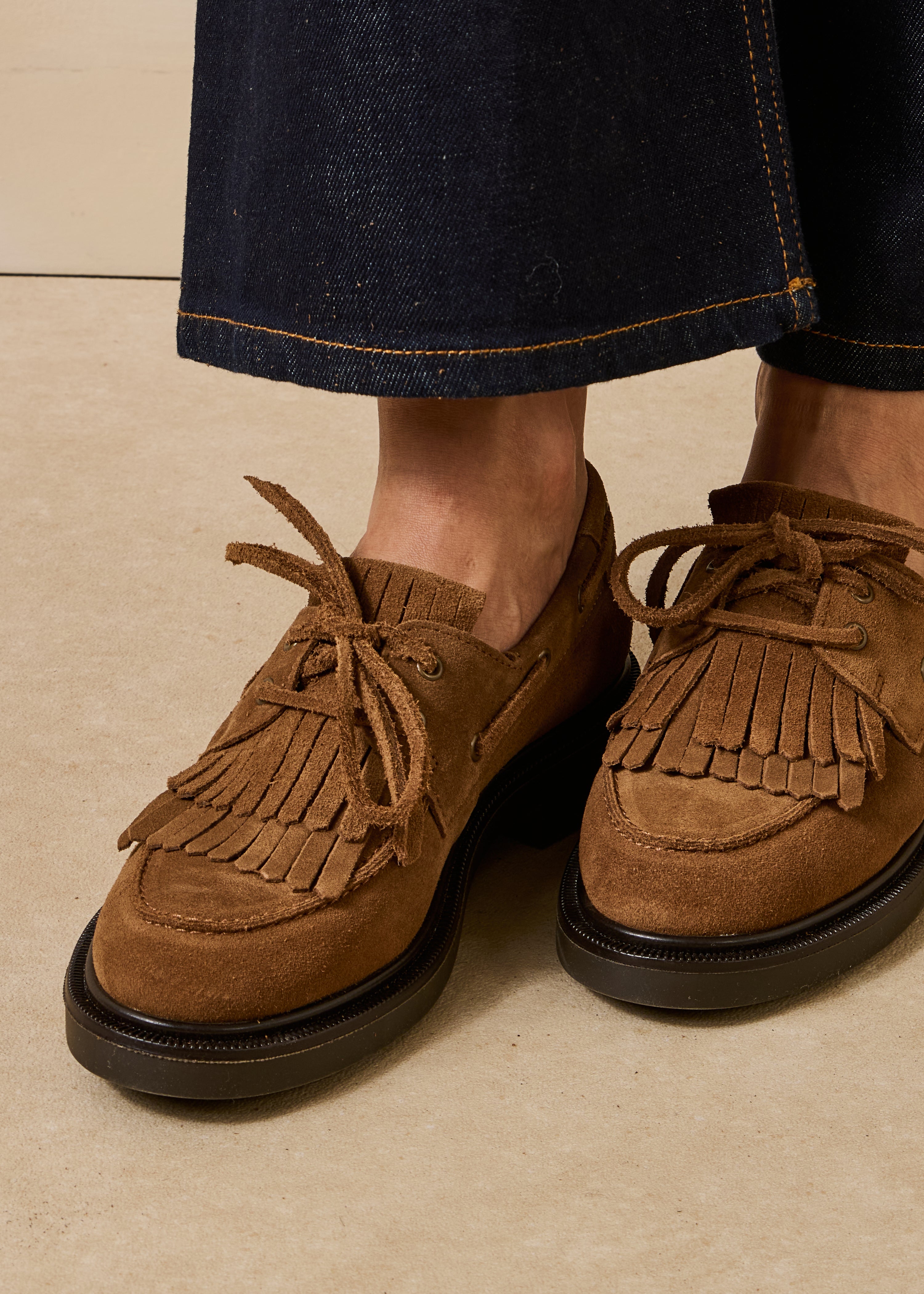 Mocassins marron en cuir à franges