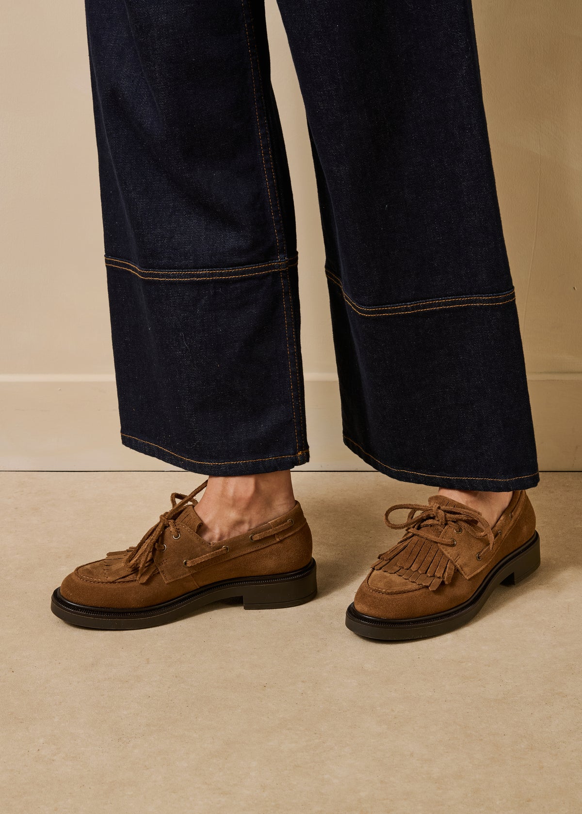 Mocassins marron en cuir à franges