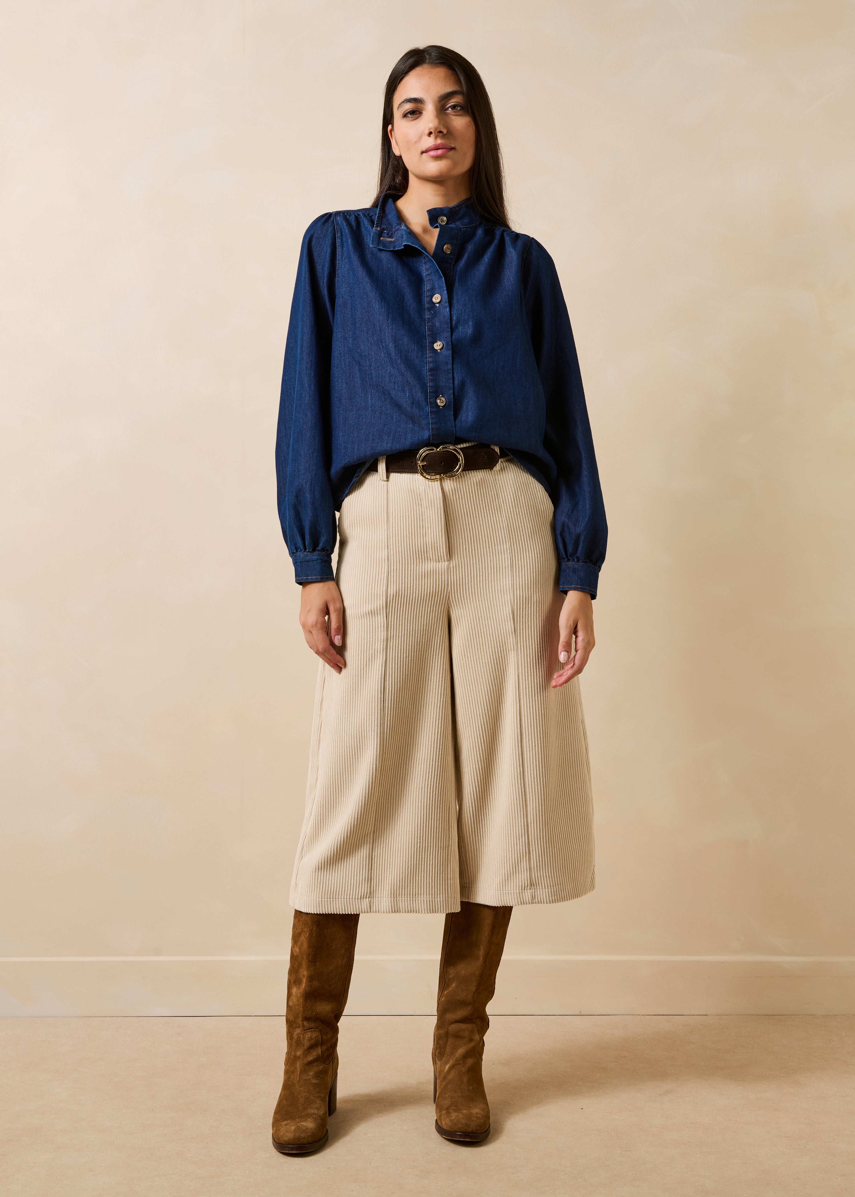 Camicia in denim grezzo a maniche lunghe
