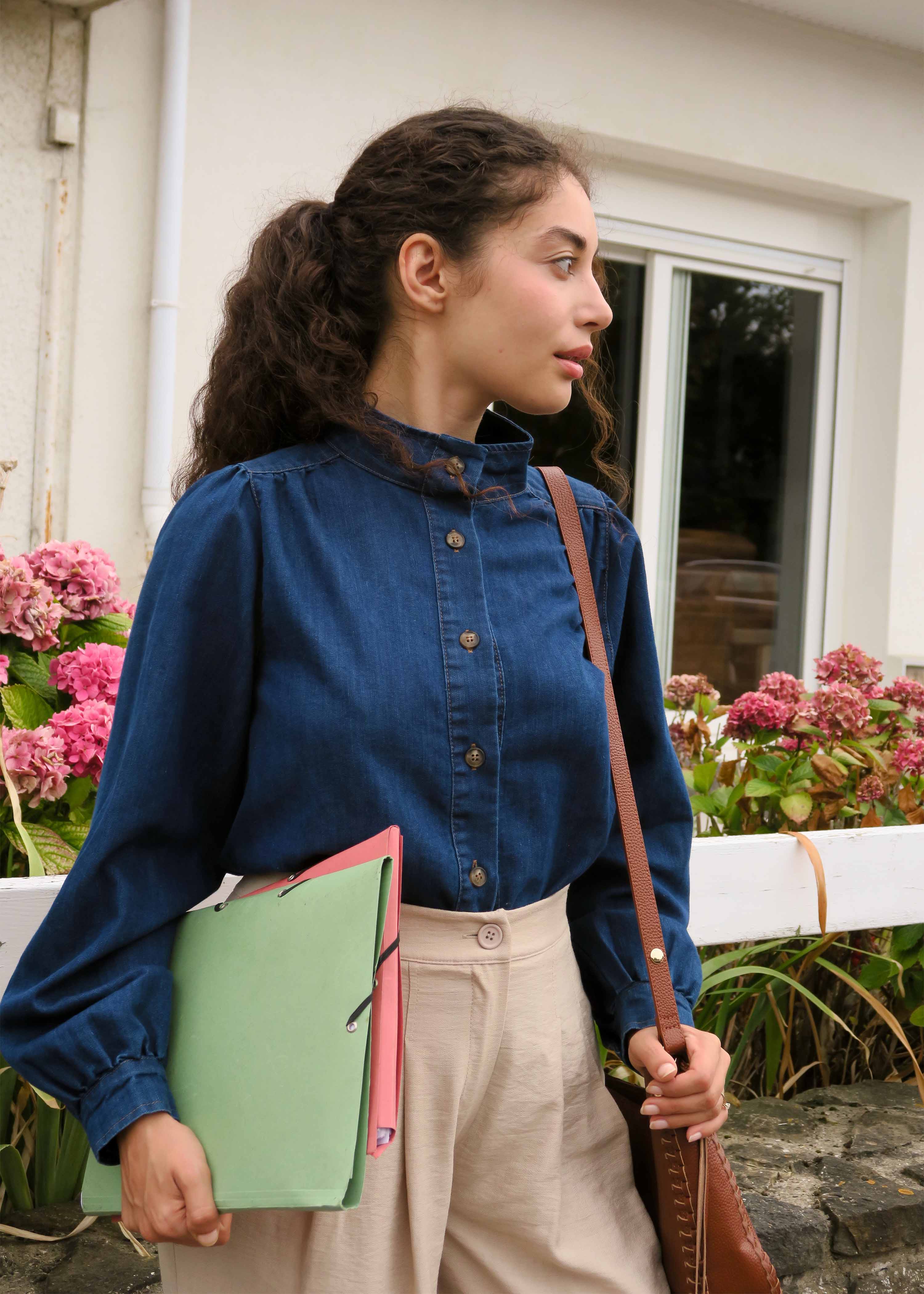 Chemise en denim brut manches longues